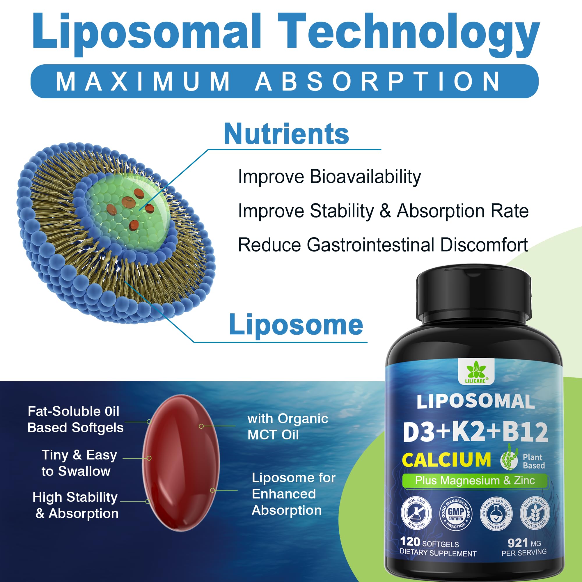LILICARE Vitamin D3 K2 Calcium Softgels side view