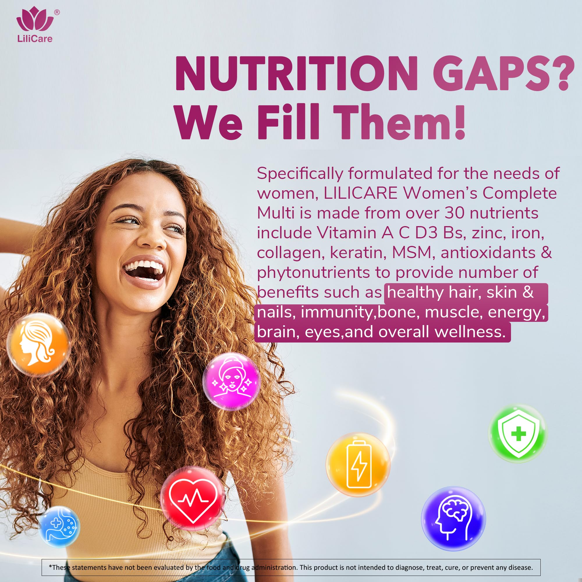 LILICARE Women's Multivitamin Gummies back view with ingredient list