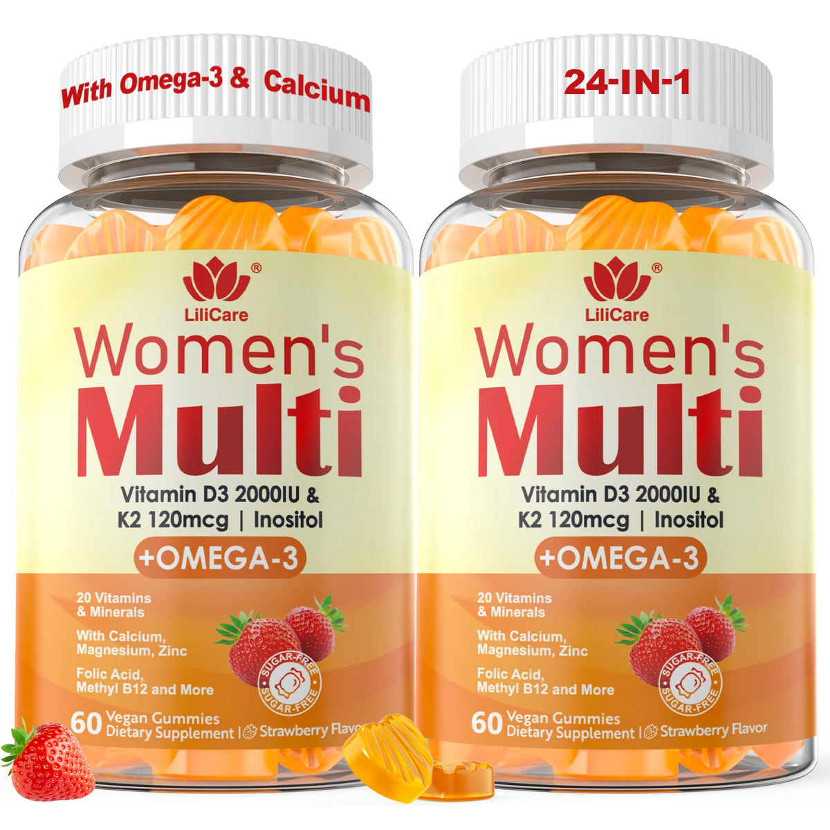 LILICARE Women's Multivitamin Gummies front view with strawberry flavour