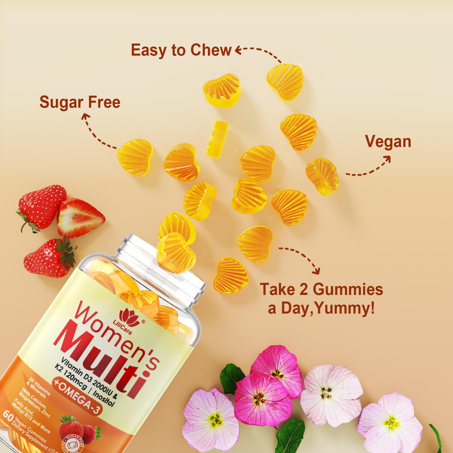 LILICARE Women's Multivitamin Gummies with a measuring spoon