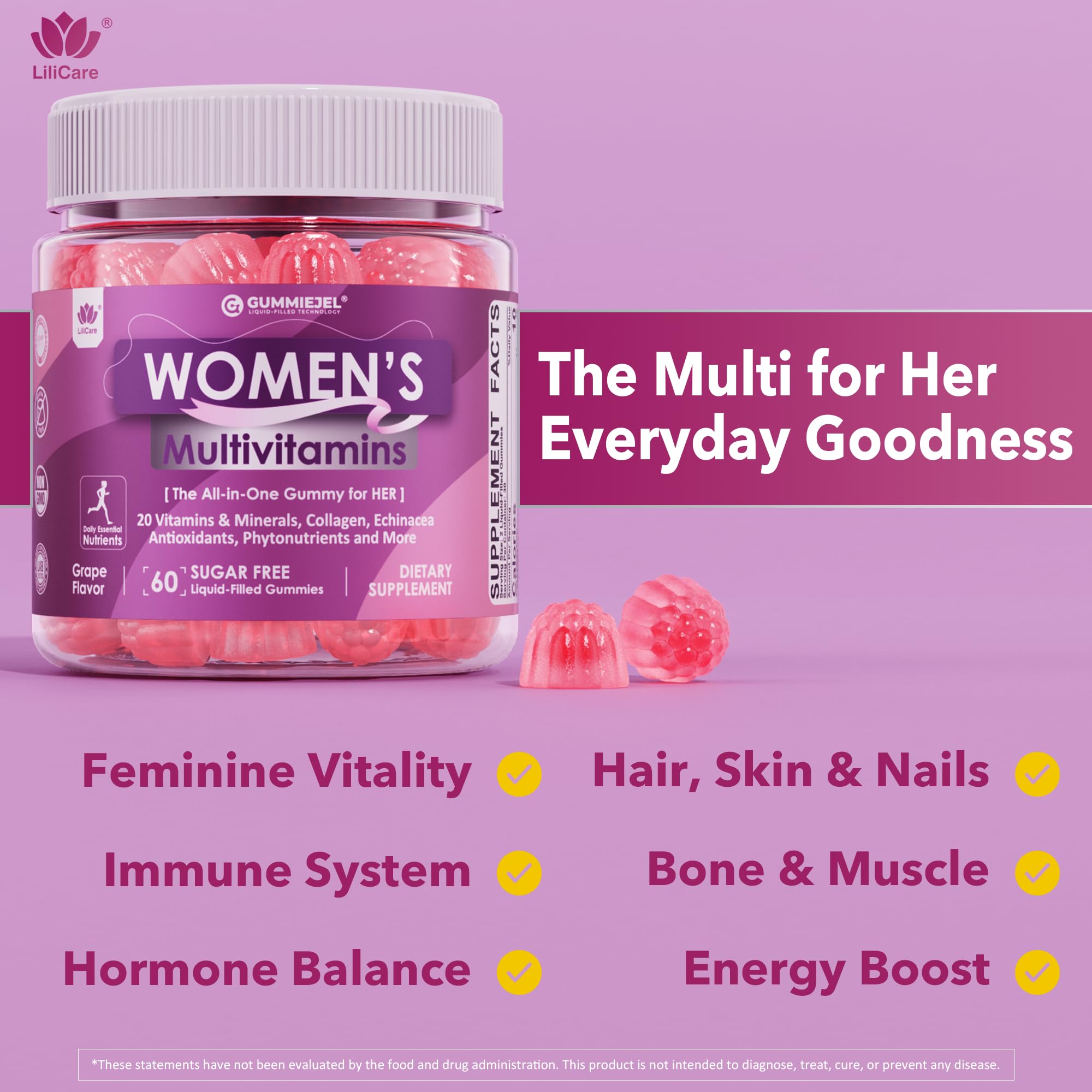 LILICARE Women's Multivitamin Gummies with ingredients list on packaging