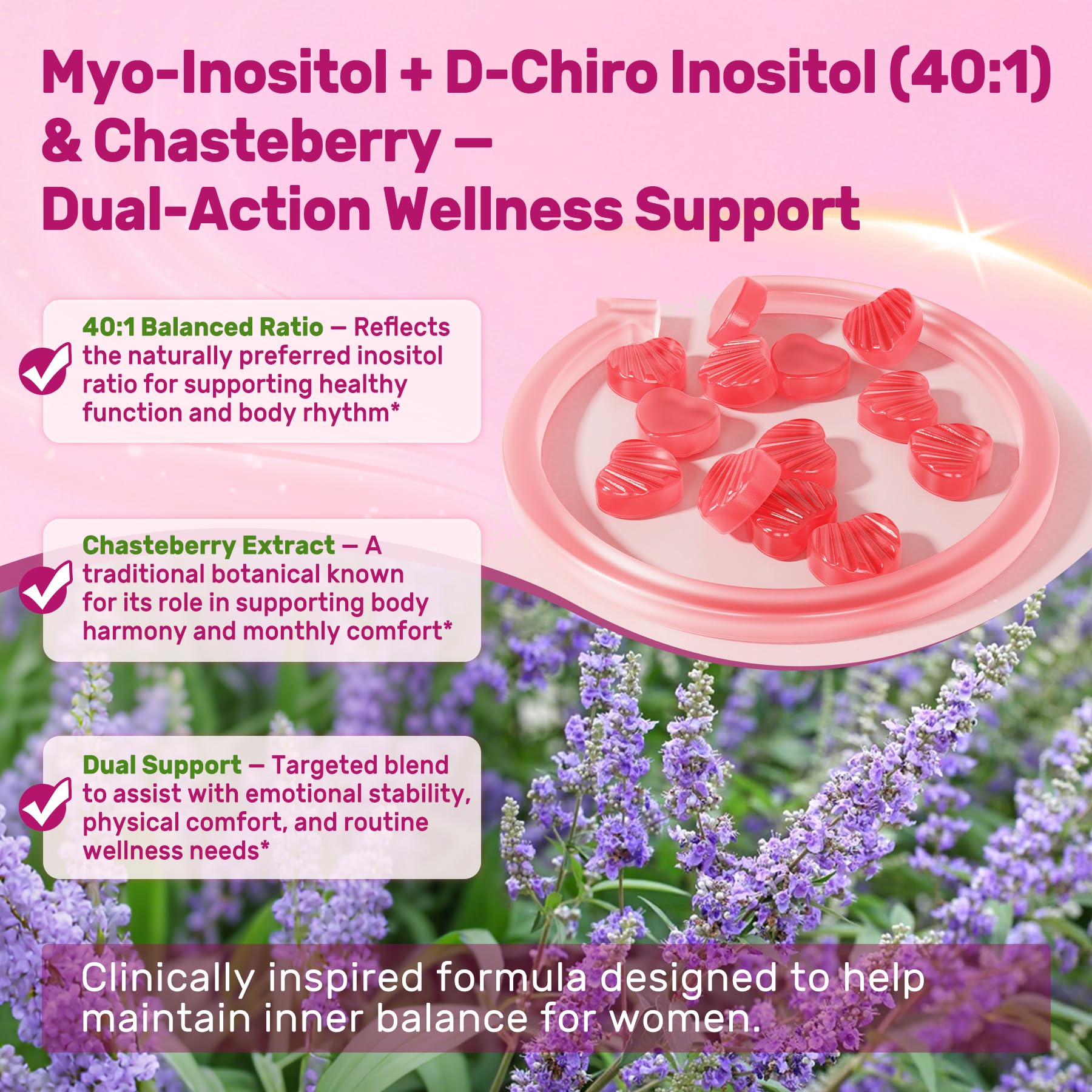 LILICARE Women's Support Gummies showing ingredients list