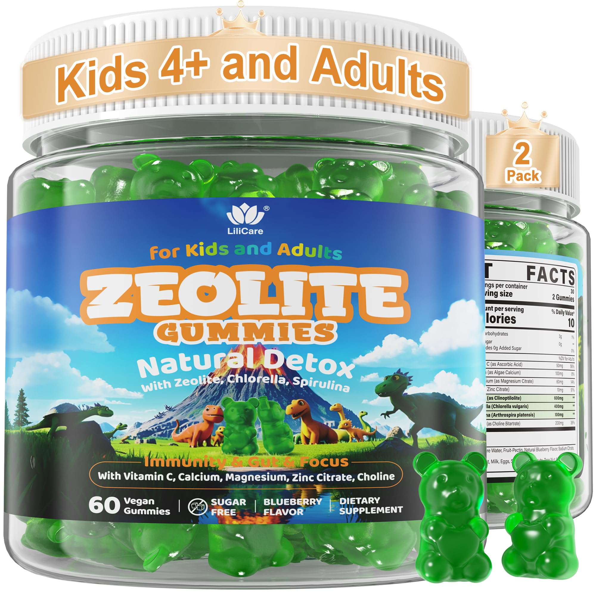 LILICARE Zeolite Gummies front view, blueberry flavour