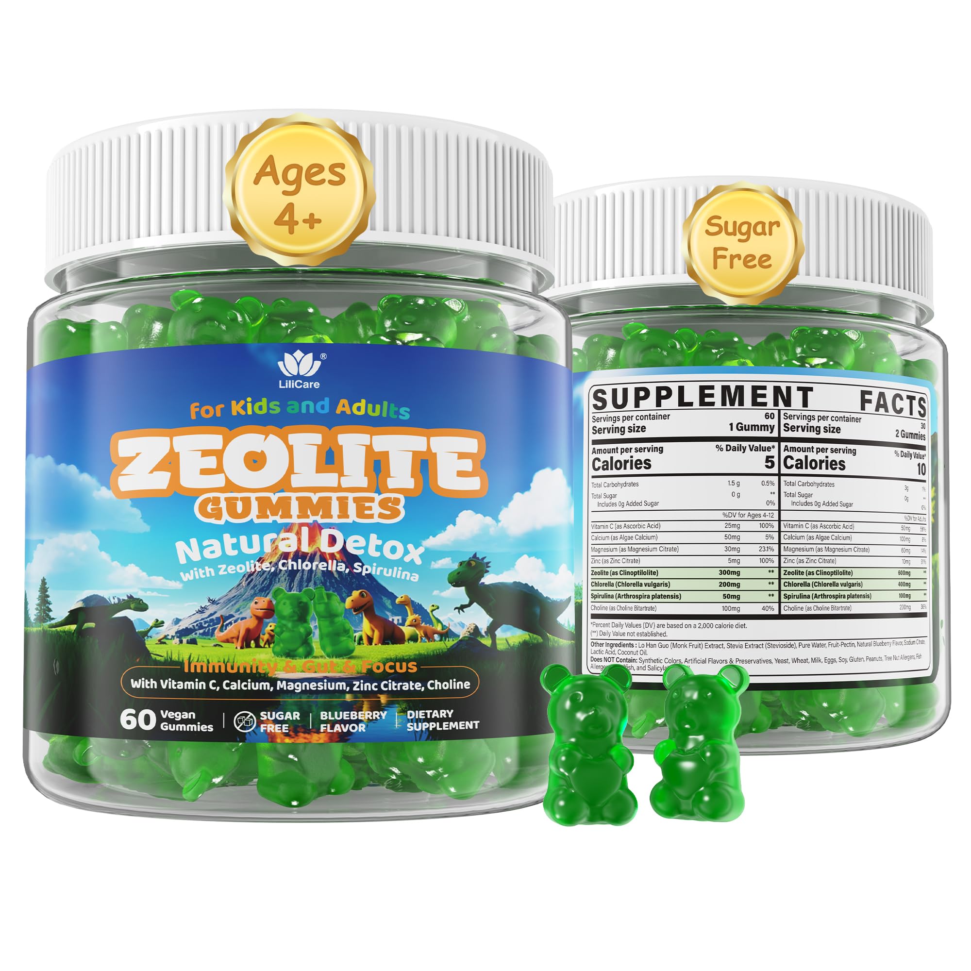 LILICARE Zeolite Gummies front view with blueberry flavour