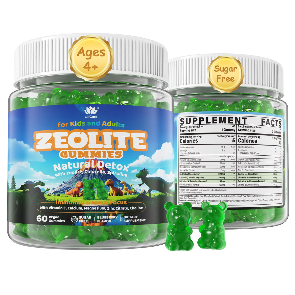 LILICARE Zeolite Gummies front view with blueberry flavour