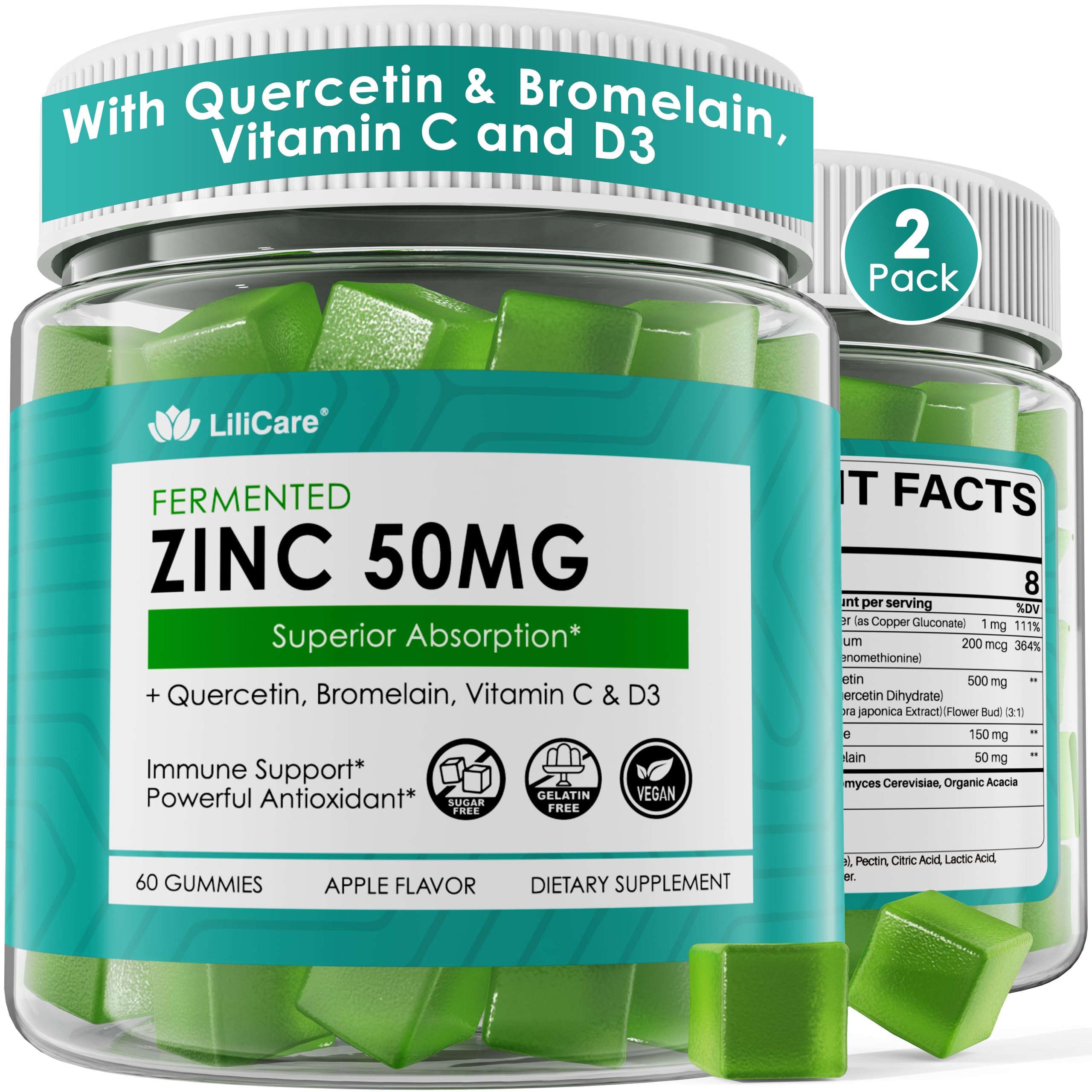 LILICARE Zinc Gummies 50mg front view with packaging