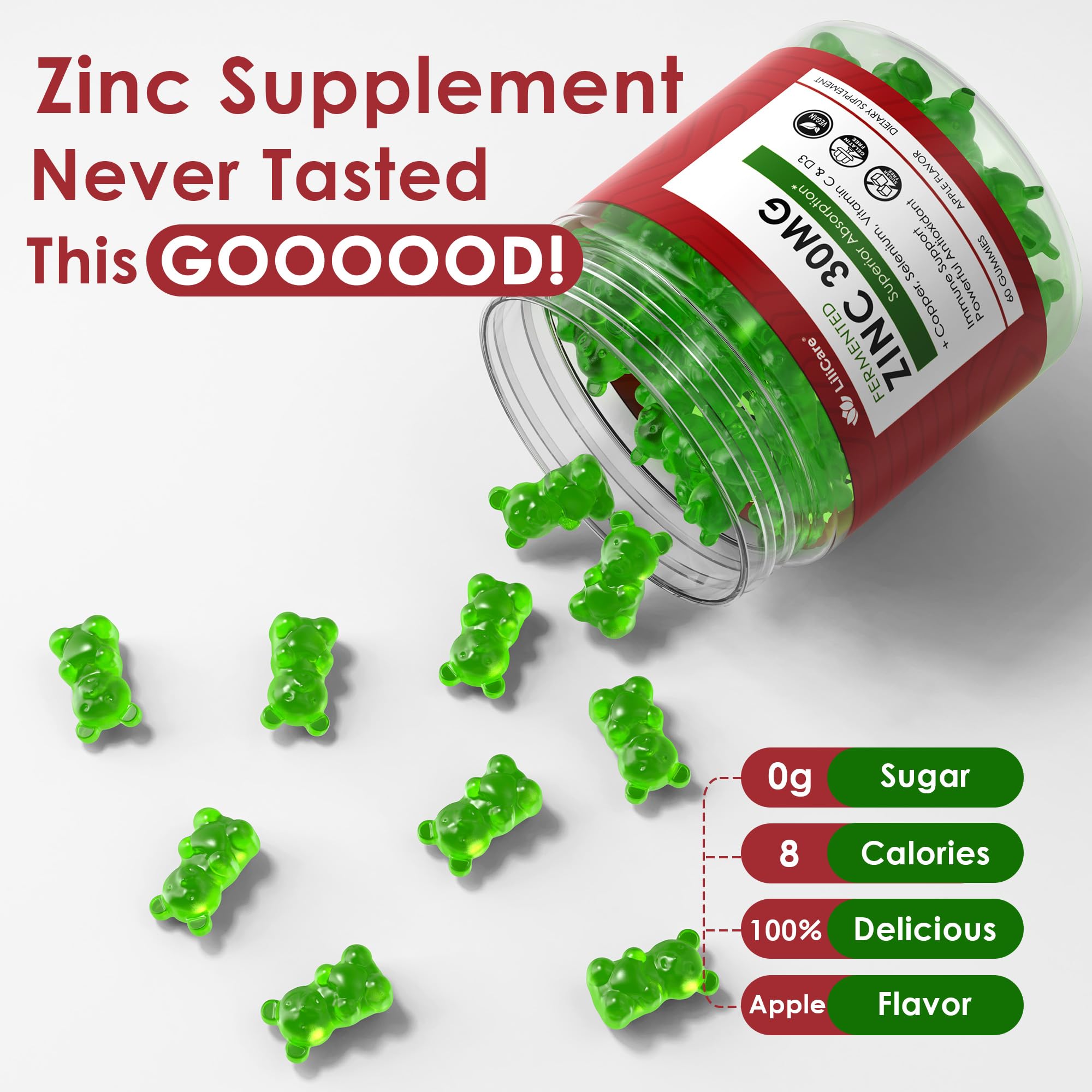 LILICARE Zinc Gummies displayed with fresh apples