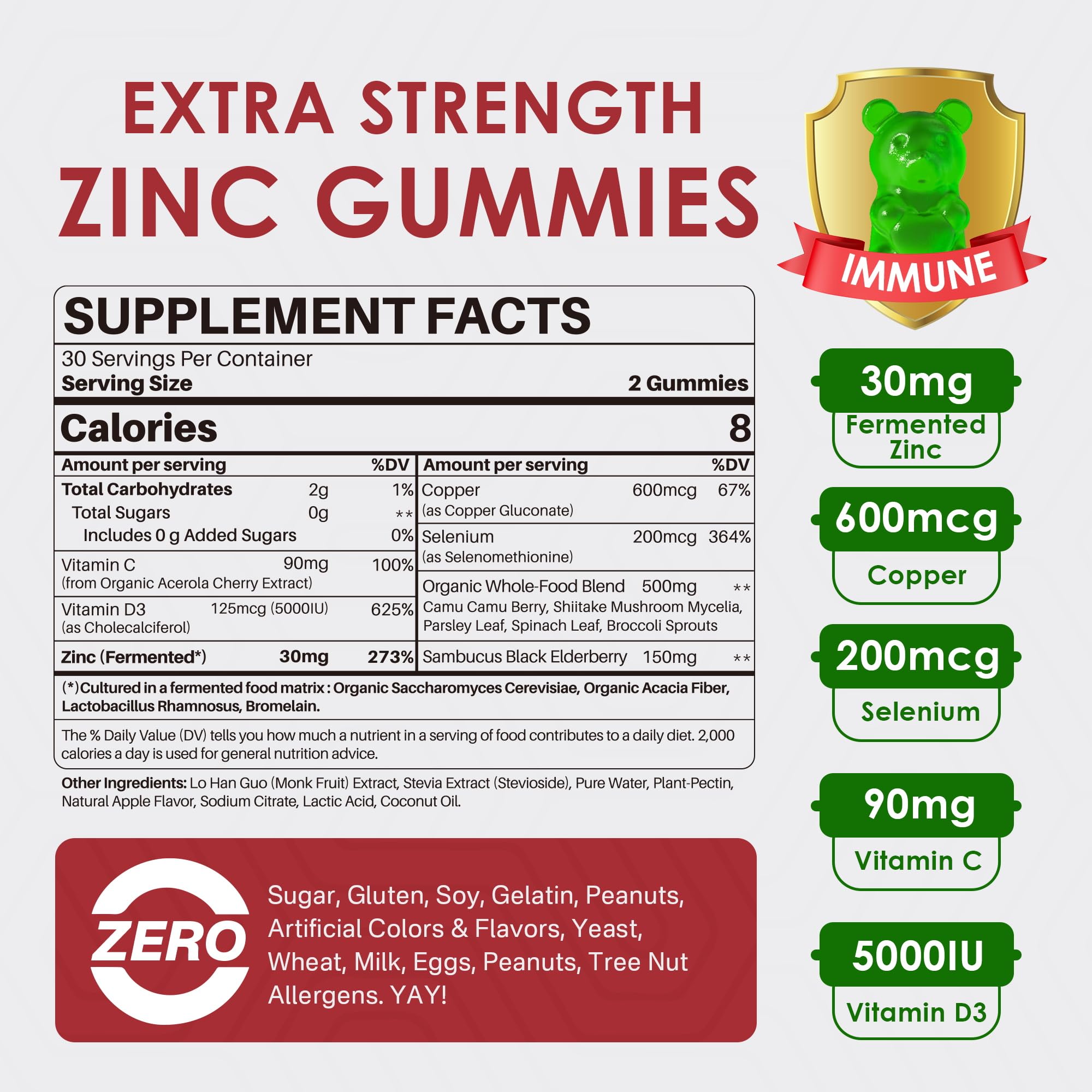 LILICARE Zinc Gummies packaging side view