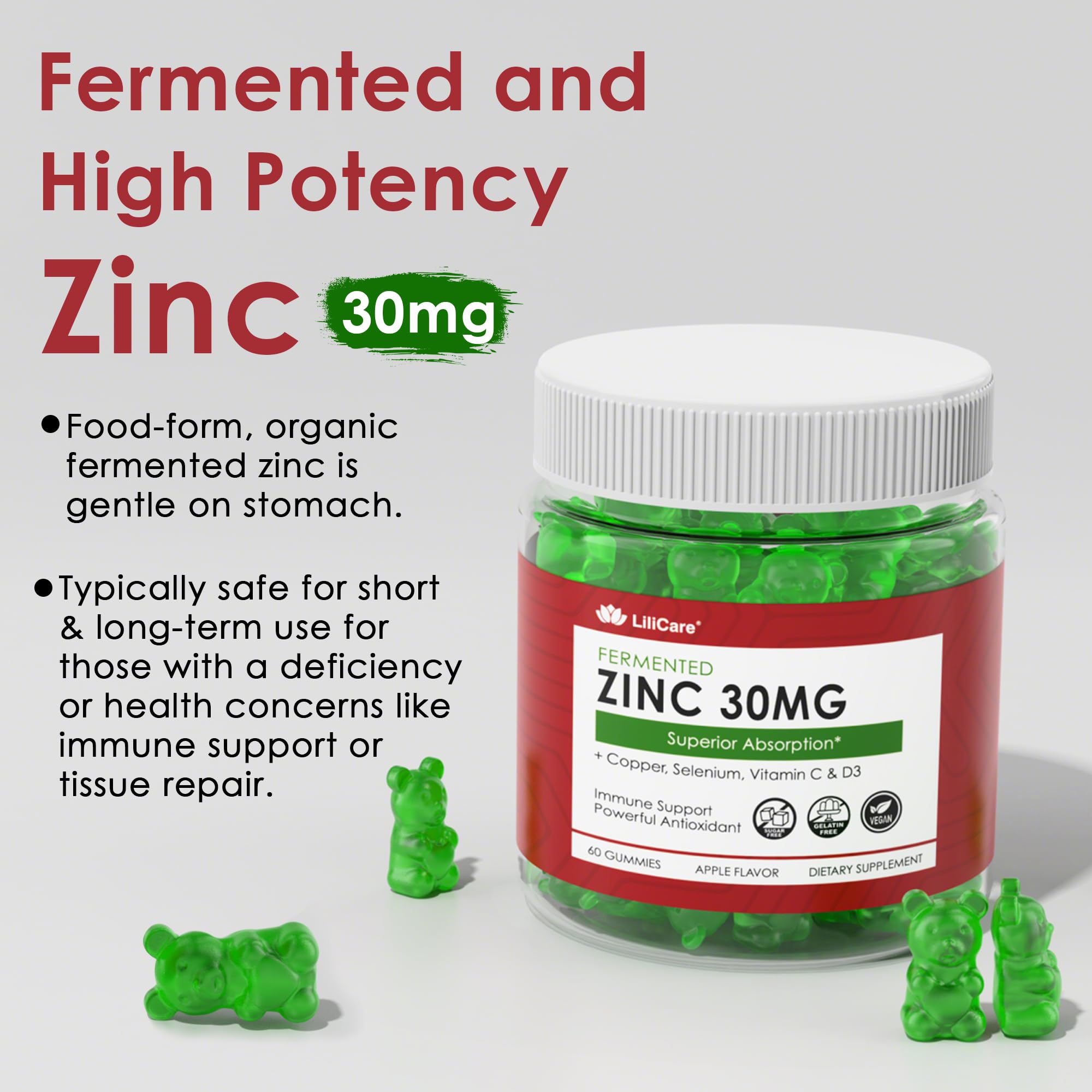 LILICARE Zinc Gummies with ingredients list