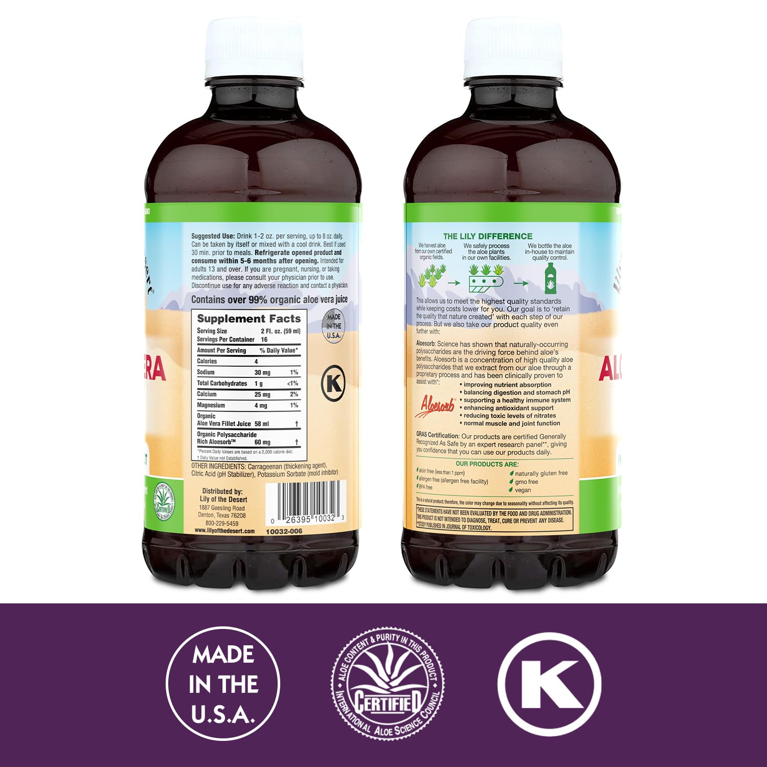 Lily Of The Desert Aloe Vera Gel 1080g back view with ingredients