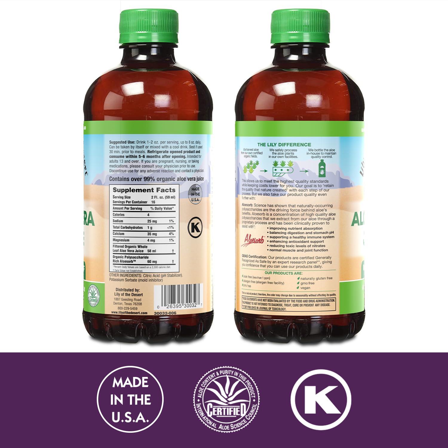 Lily Of The Desert Aloe Vera Juice bottle side view