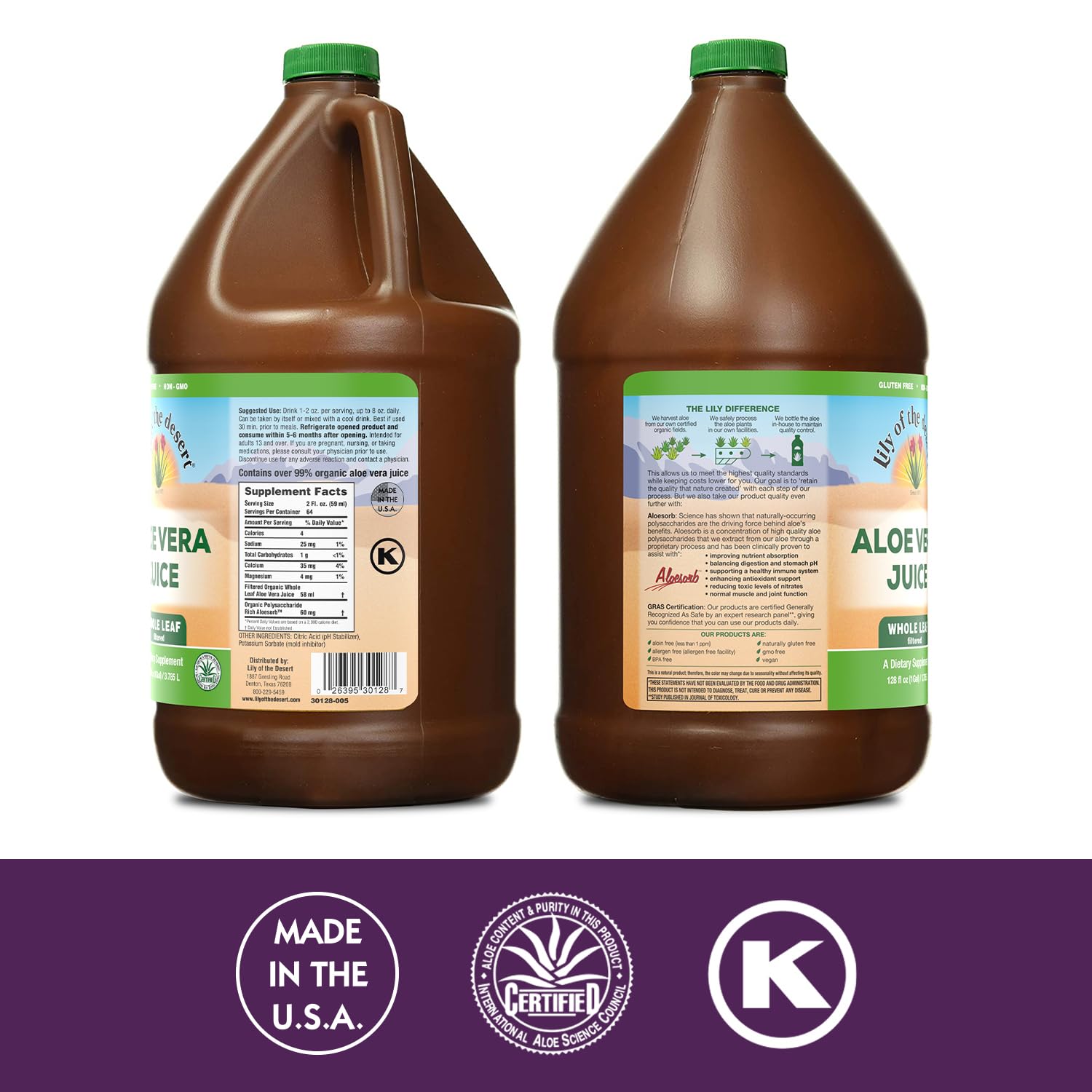 Lily Of The Desert Aloe Vera Juice bottle with label