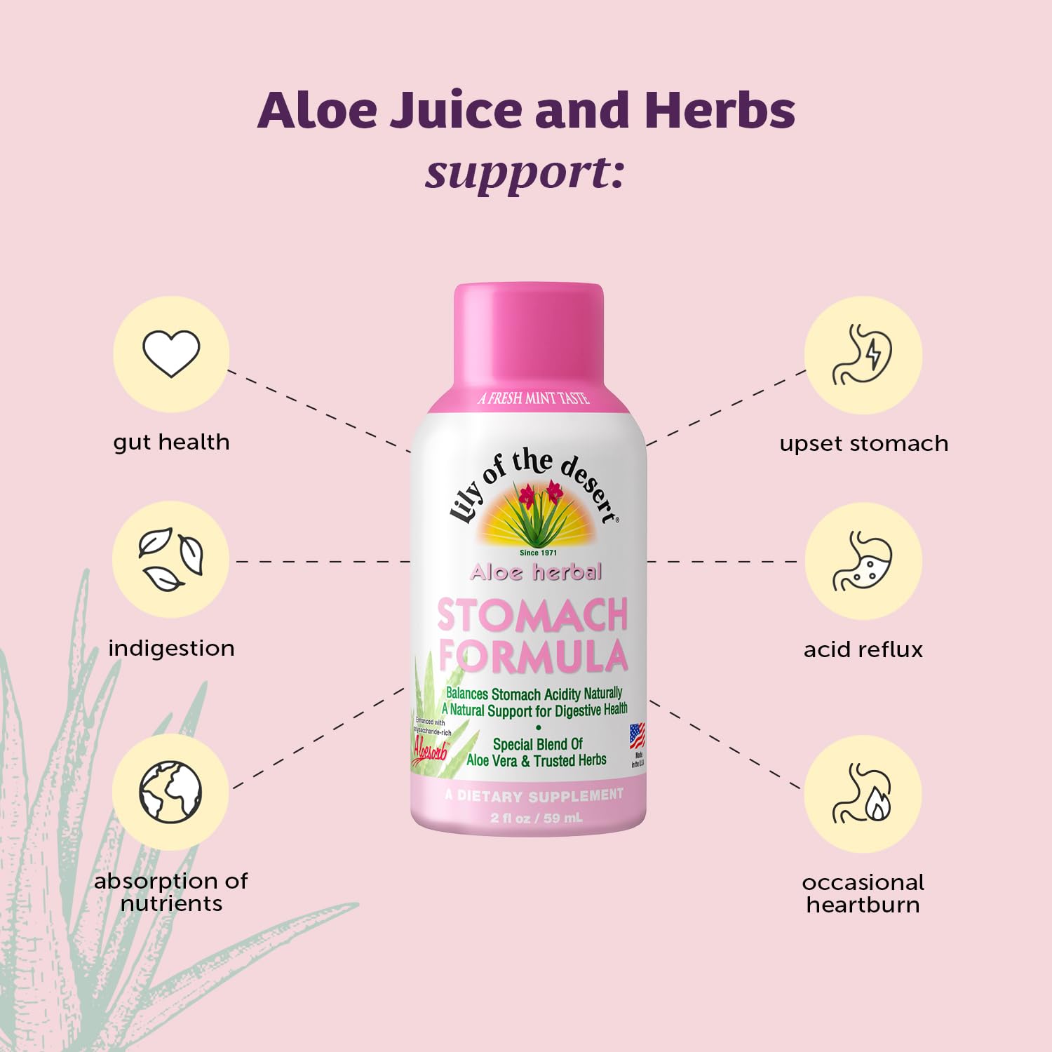 Lily Of The Desert Aloe Vera Stomach Formula Shots with herbal ingredients
