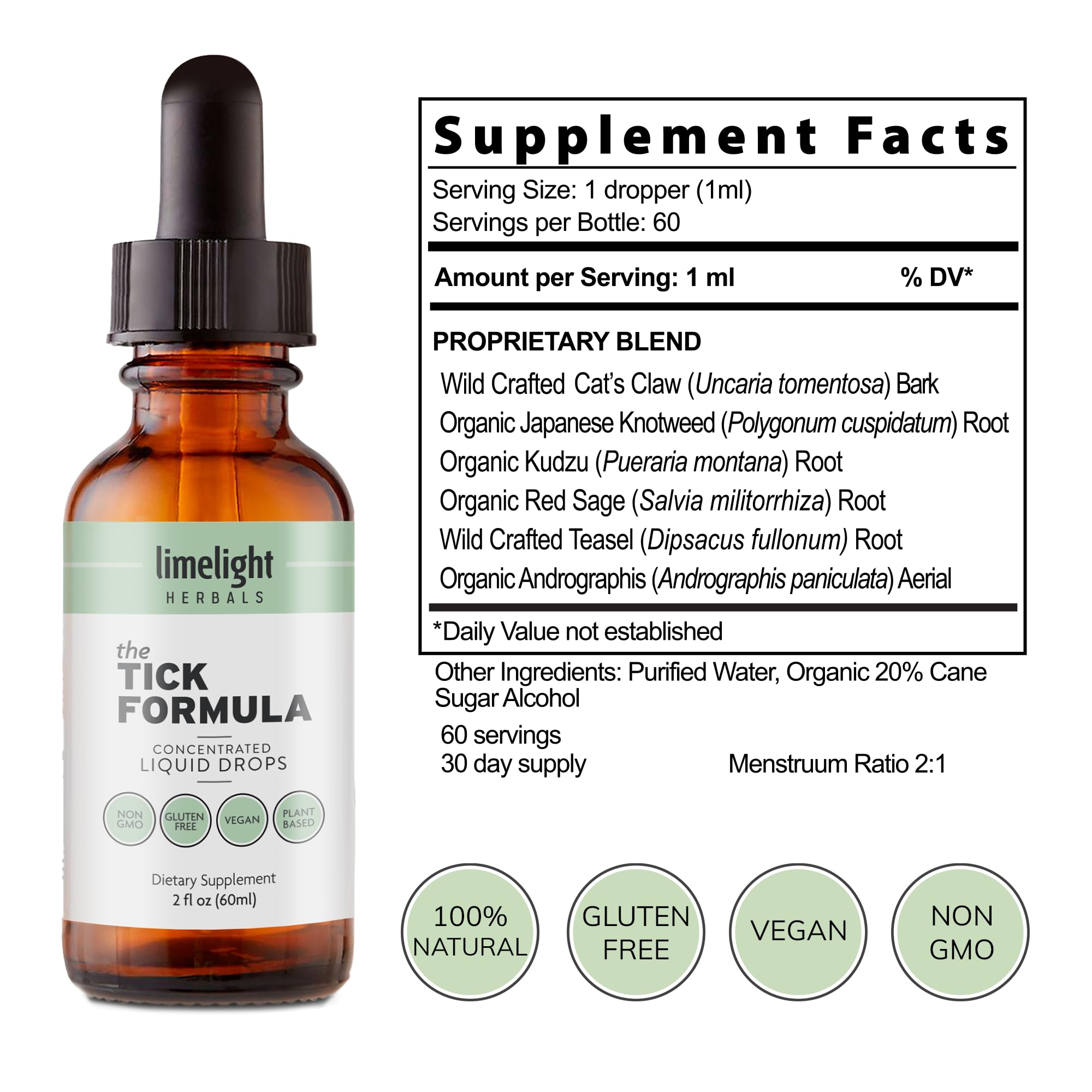 LIMELIGHT HERBALS Tick Formula Tincture 118g on a wooden table