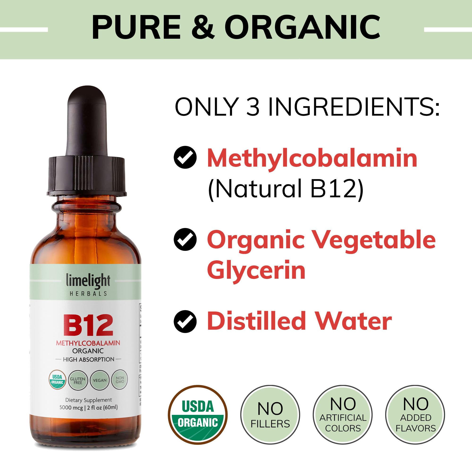 LIMELIGHT HERBALS Vitamin B12 bottle side view