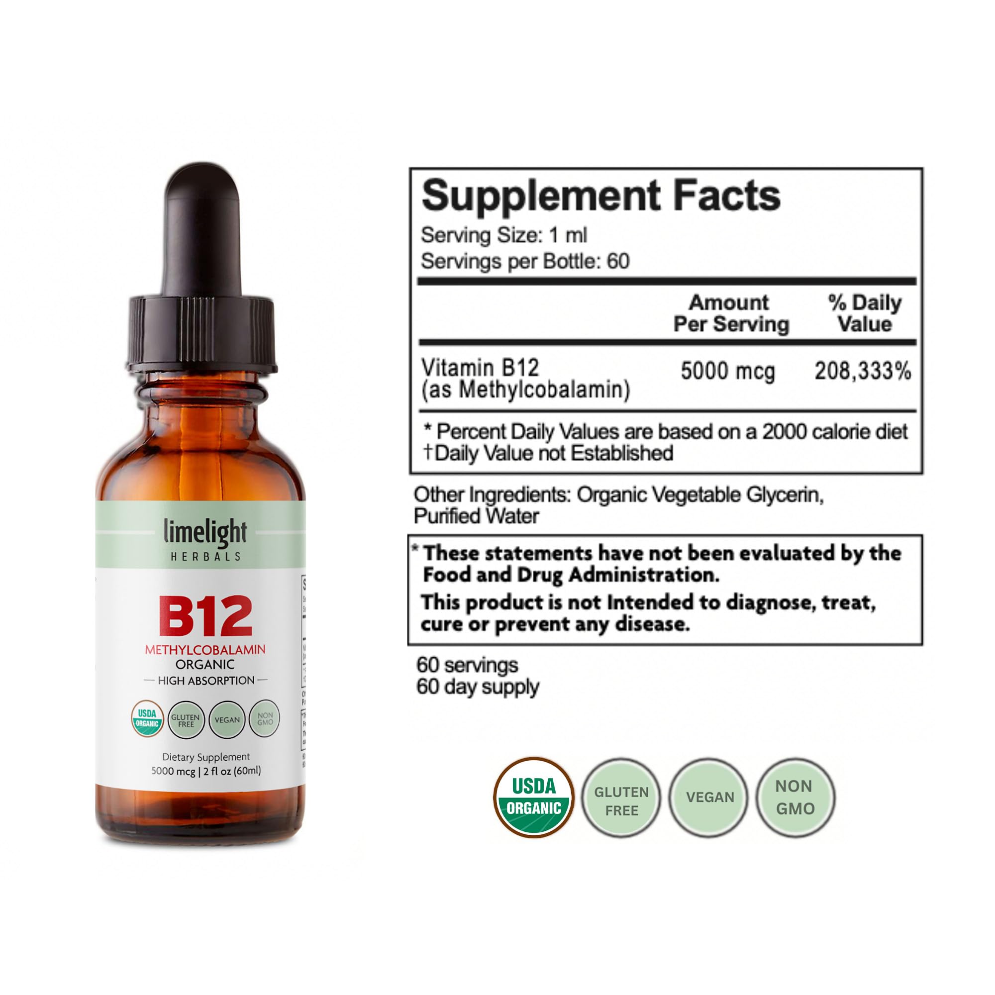 LIMELIGHT HERBALS Vitamin B12 drops with natural background