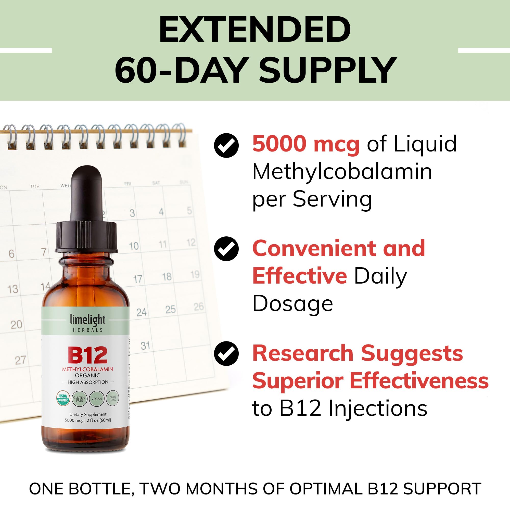 LIMELIGHT HERBALS Vitamin B12 liquid drops in a measuring spoon