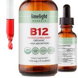 LIMELIGHT HERBALS Vitamin B12 Sublingual Liquid Drops 5000 mcg front view