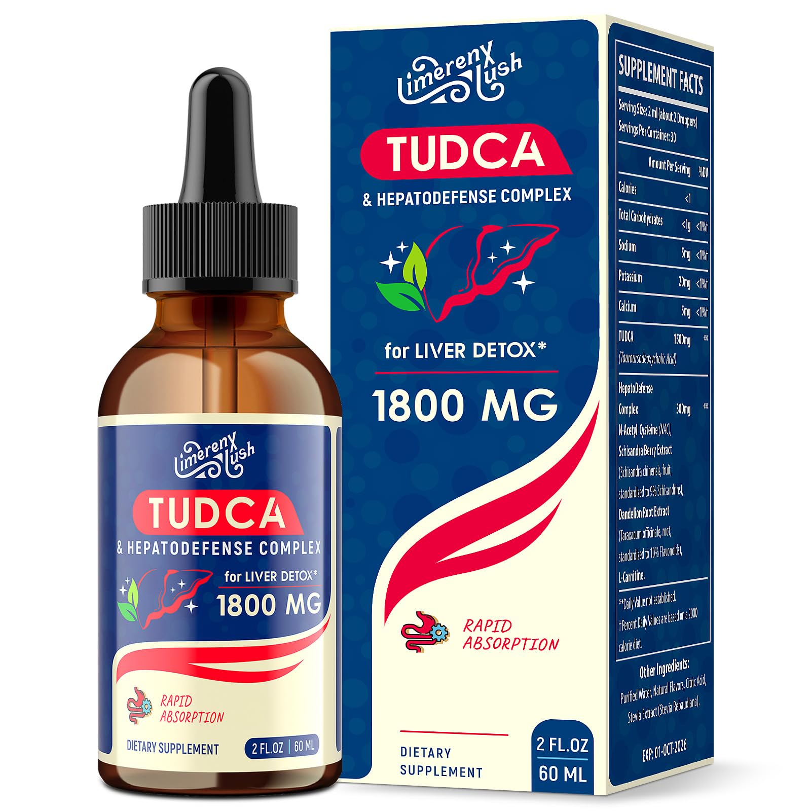 LimerenxLush TUDCA Liver Support Liquid Drops bottle front view
