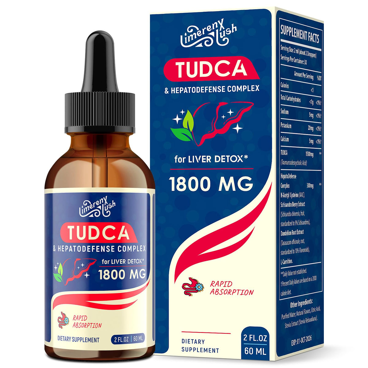 LimerenxLush TUDCA Liver Support Liquid Drops bottle front view