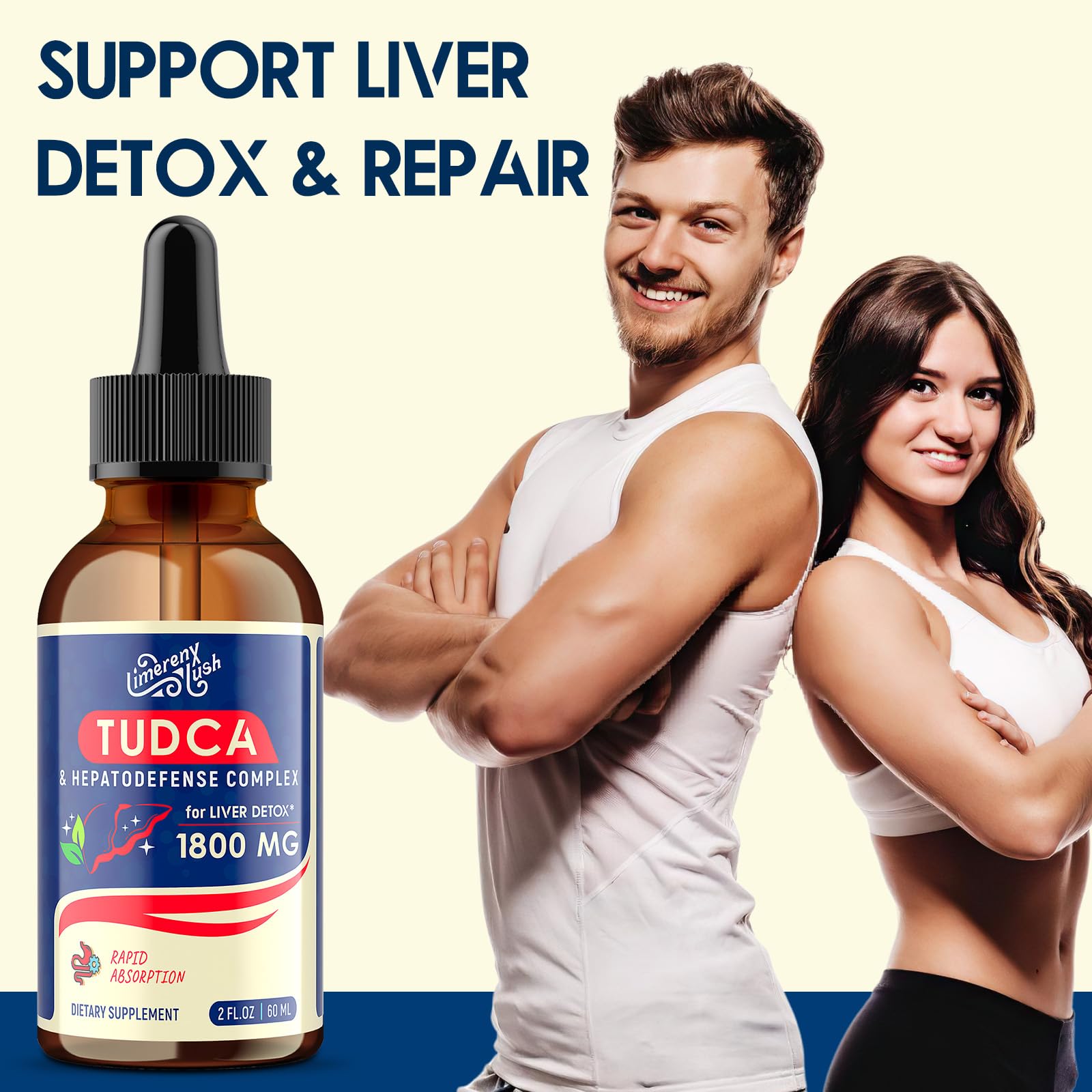 LimerenxLush TUDCA Liver Support Liquid Drops on a wooden table