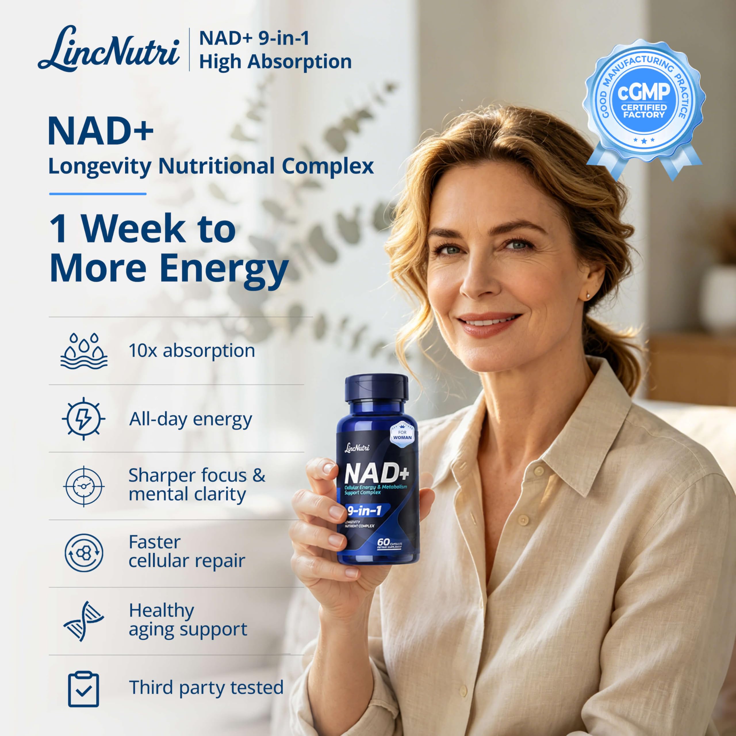 LincNutri Cellular Energy Blend capsules showing size and shape