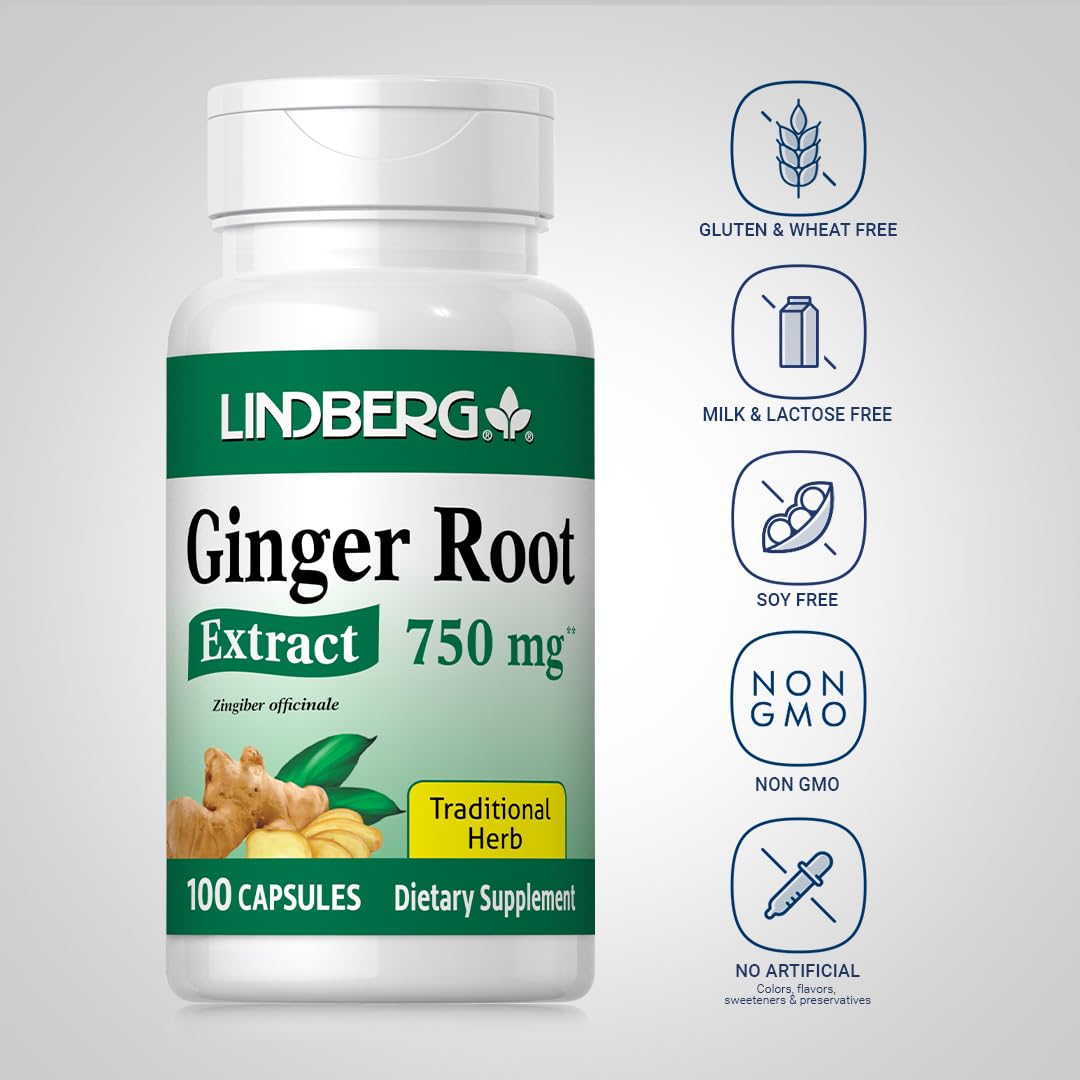Lindberg Ginger Root Extract capsules on a wooden surface