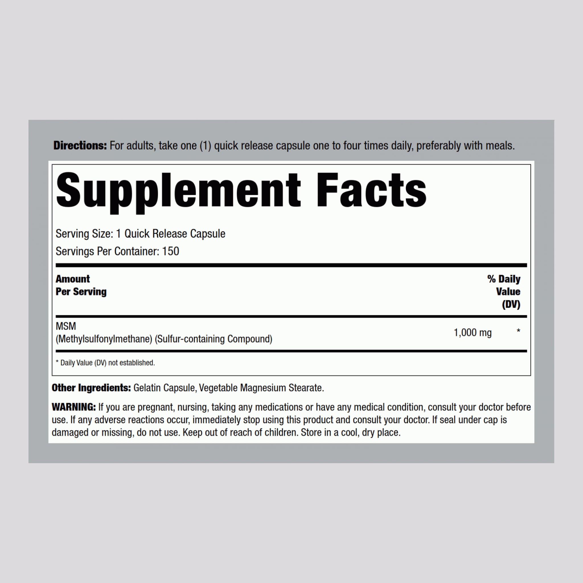 Lindberg MSM Daily Capsules 1000mg side view
