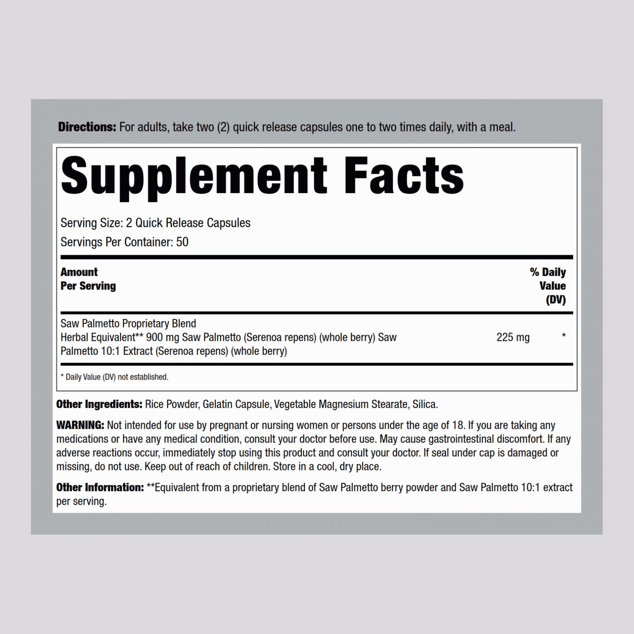 Lindberg Saw Palmetto bottle showing label and capsule