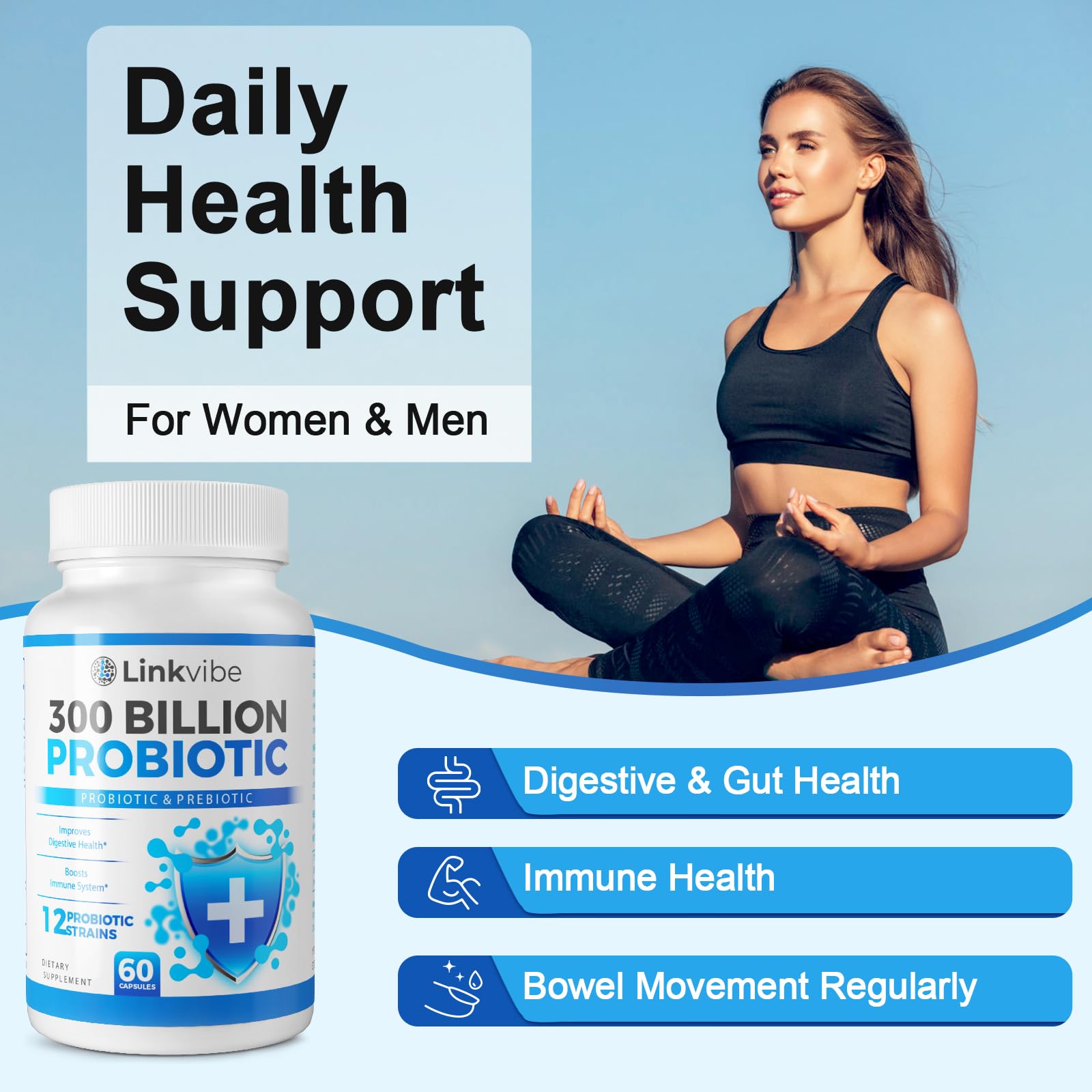 Linkvibe Probiotic Supplement 300 Billion CFU side view