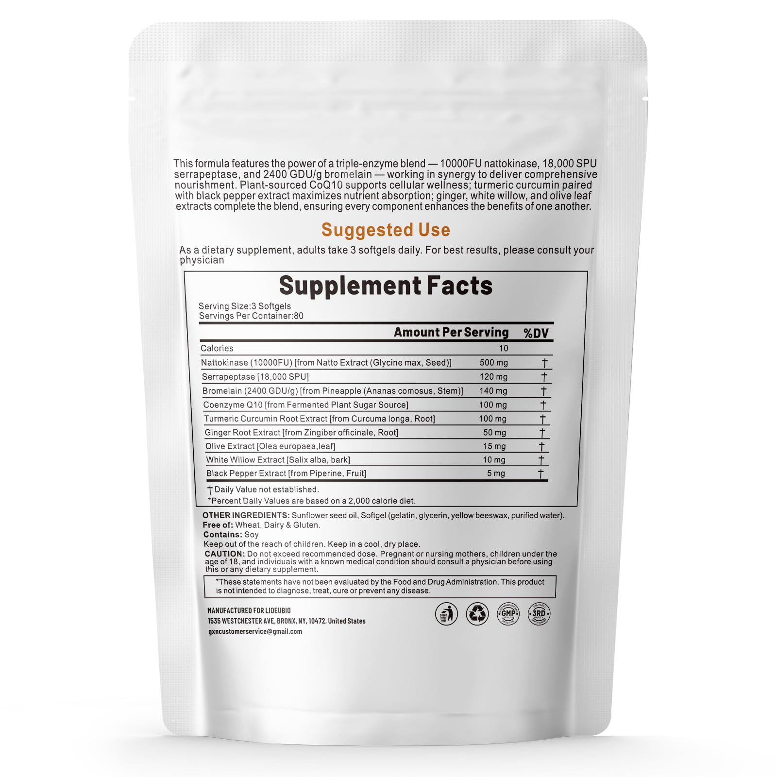 LIOEUBIO Multi-Enzyme Supplement displayed with a measuring spoon