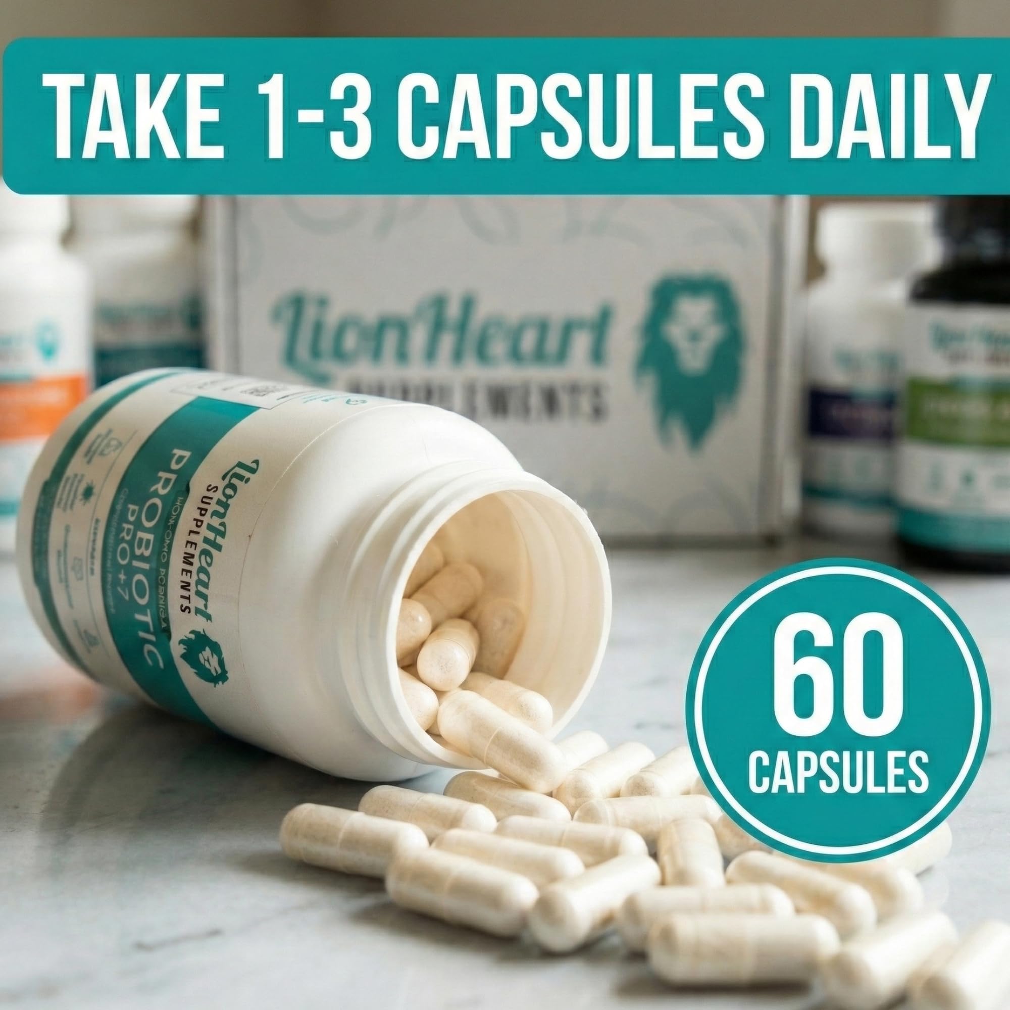 LionHeart Supplements Probiotic Pro Plus 7 ingredients list on packaging