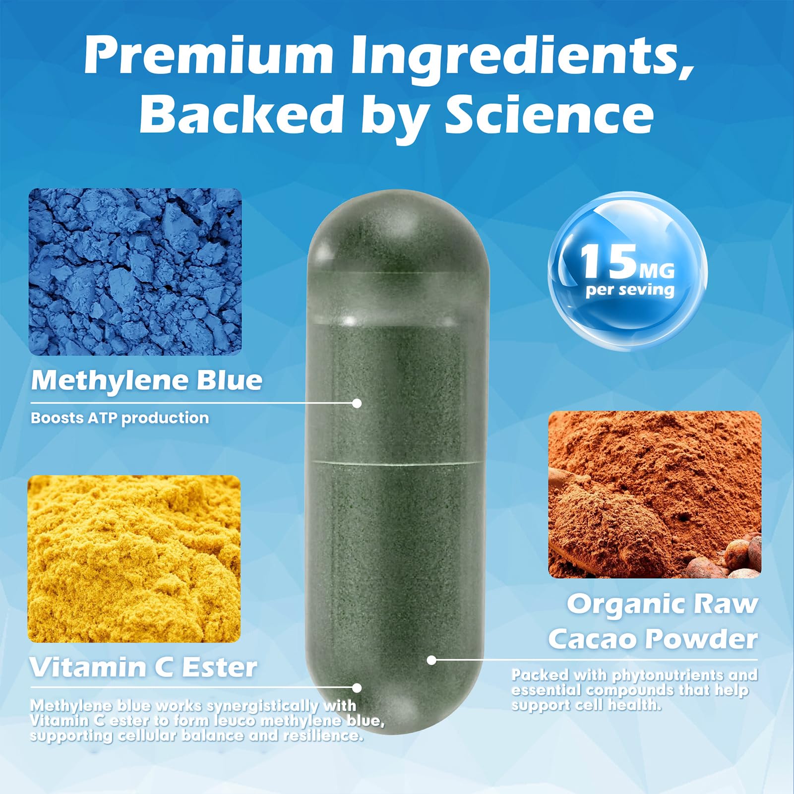 Liophy Methylene Blue Capsules top view of bottle
