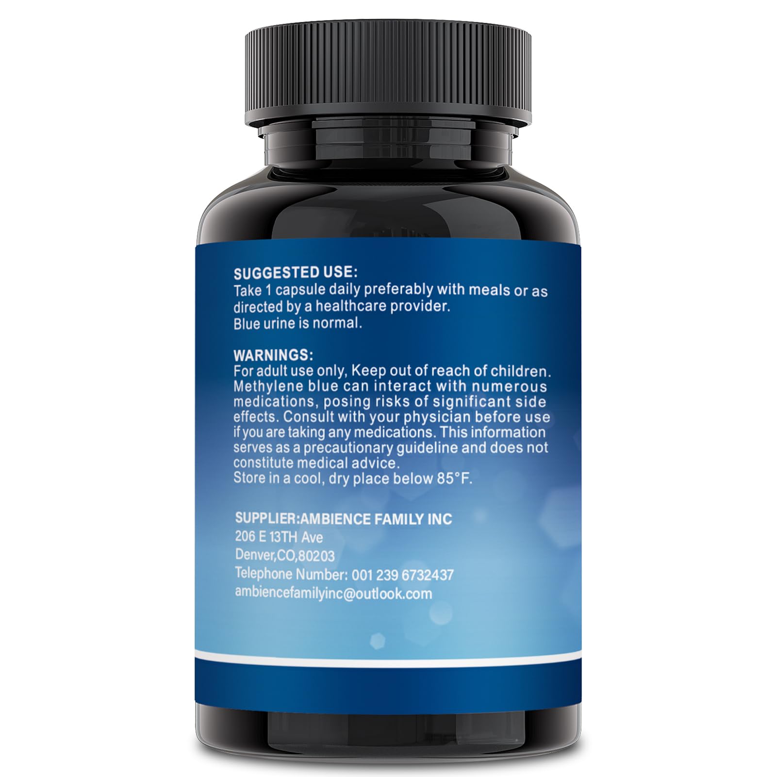 Liophy Methylene Blue Capsules with a glass of water