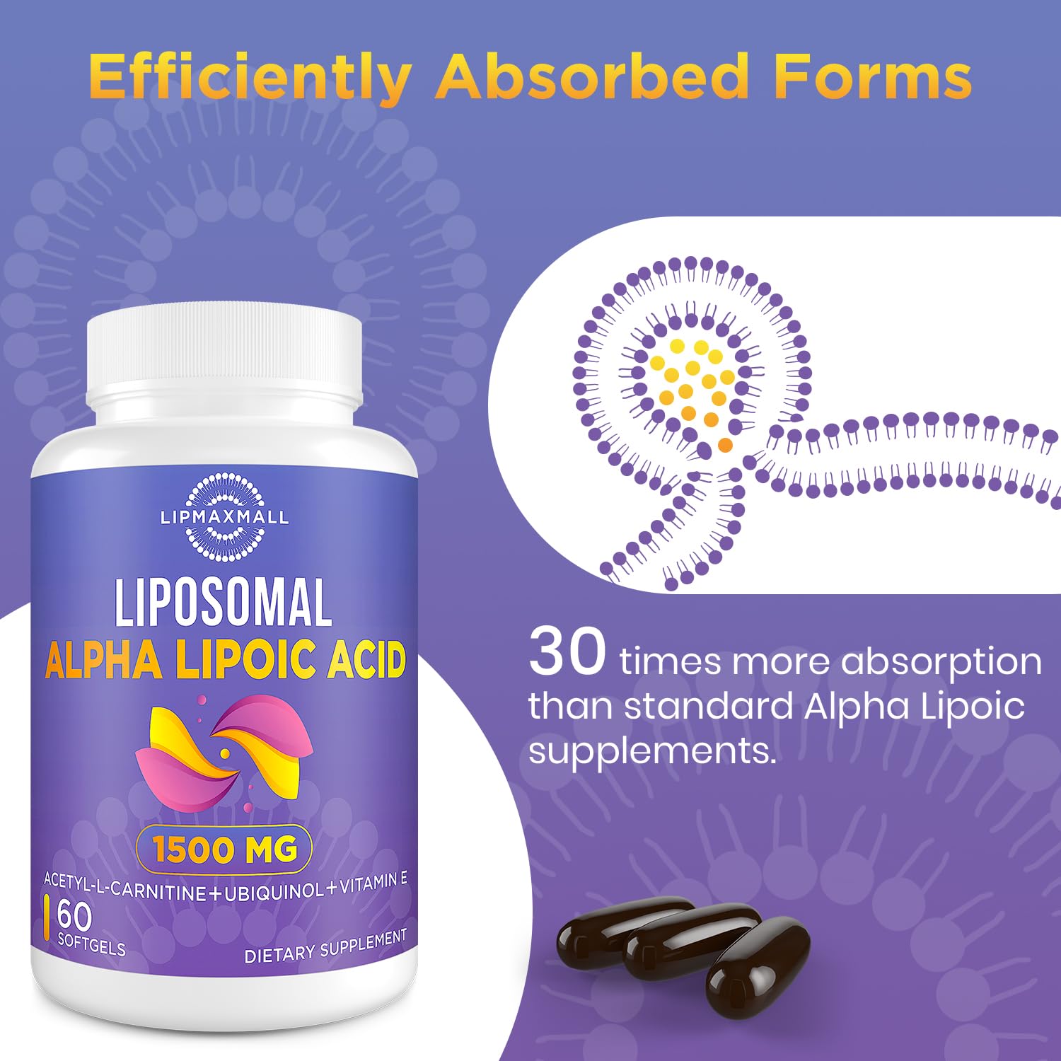 lipmaxmall Alpha Lipoic Acid 1500mg Softgels close-up of softgel