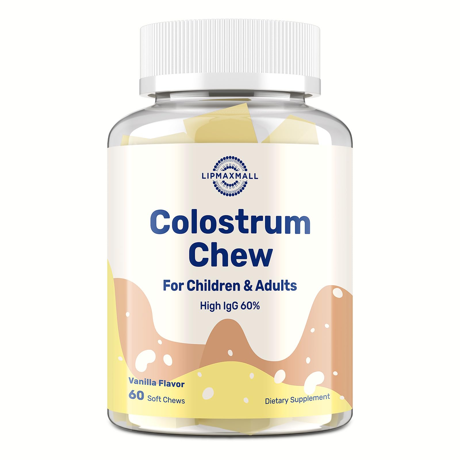 lipmaxmall Colostrum Chews 60% IgG vanilla flavour front view