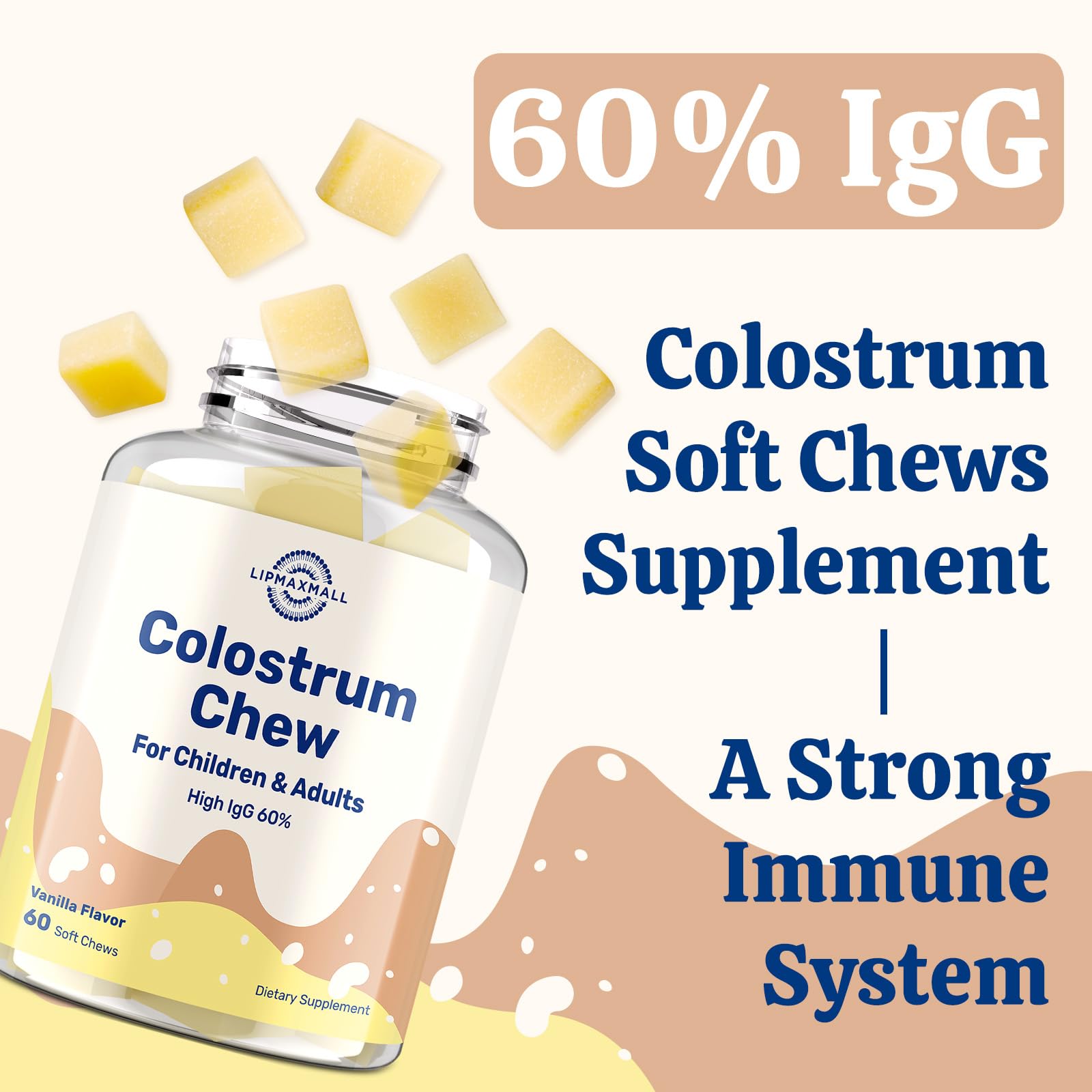 lipmaxmall Colostrum Chews showing individual chew size