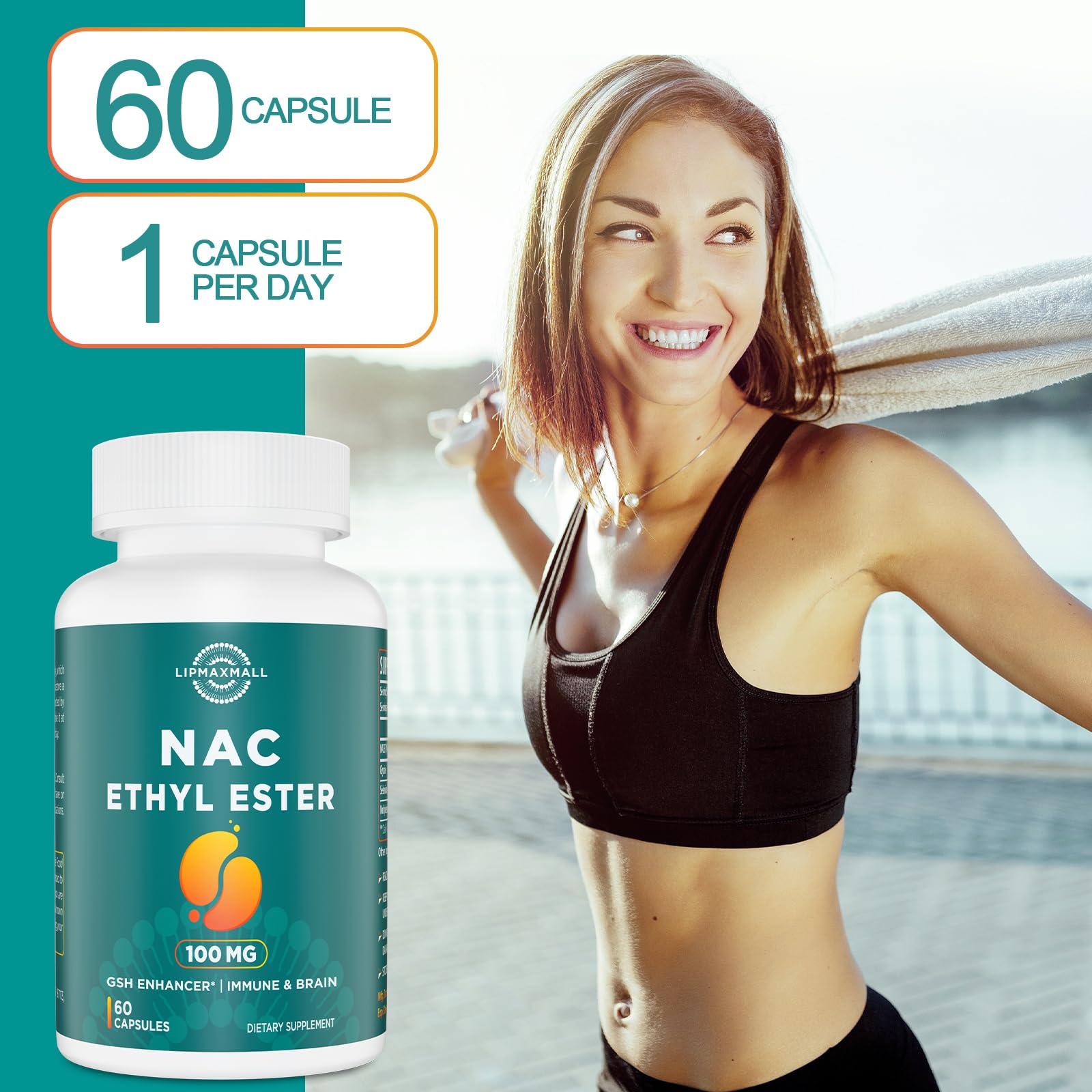 lipmaxmall N-Acetyl-L-Cysteine Ethyl Ester 600mg capsule lifestyle shot