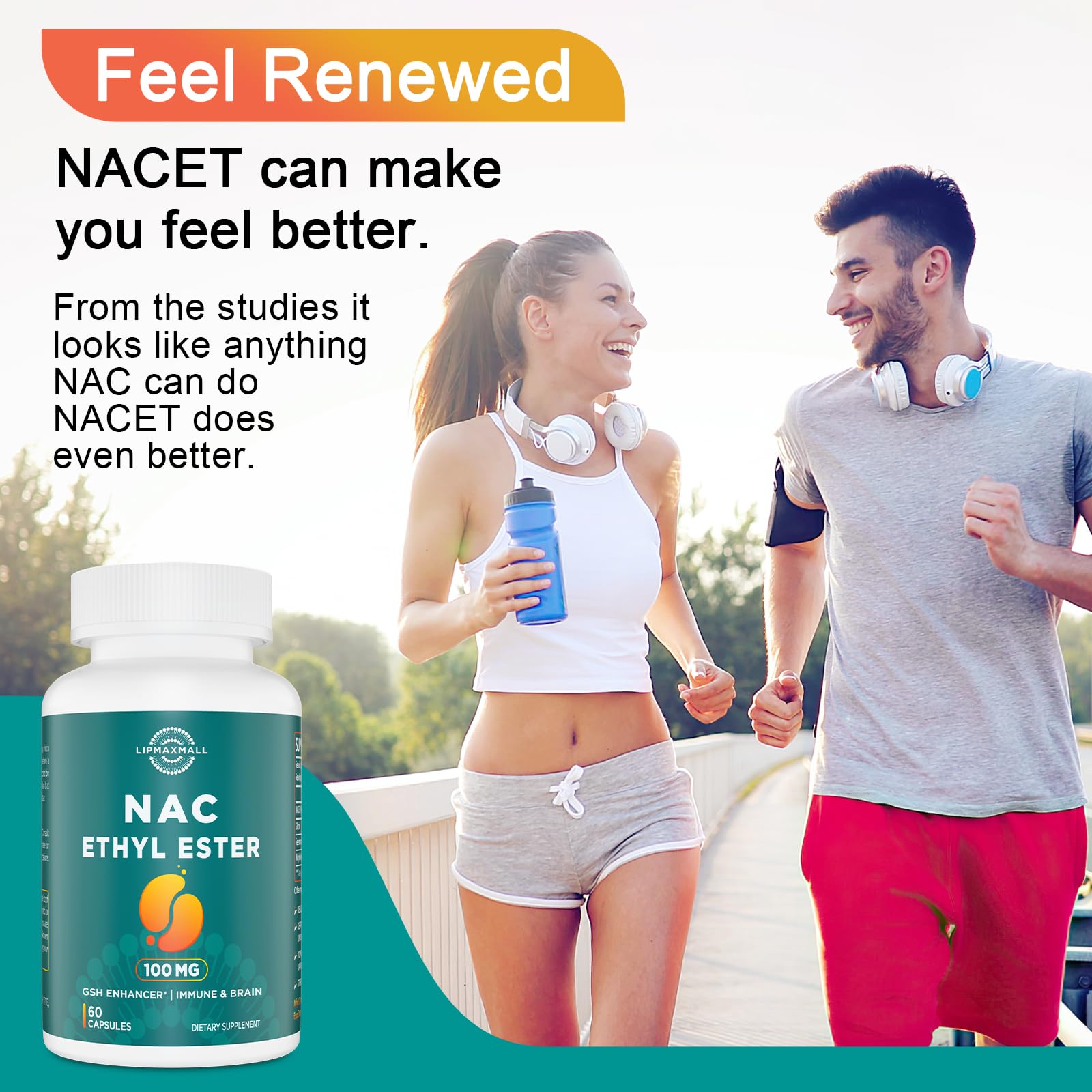 lipmaxmall NACET Supplement bottle with a natural background