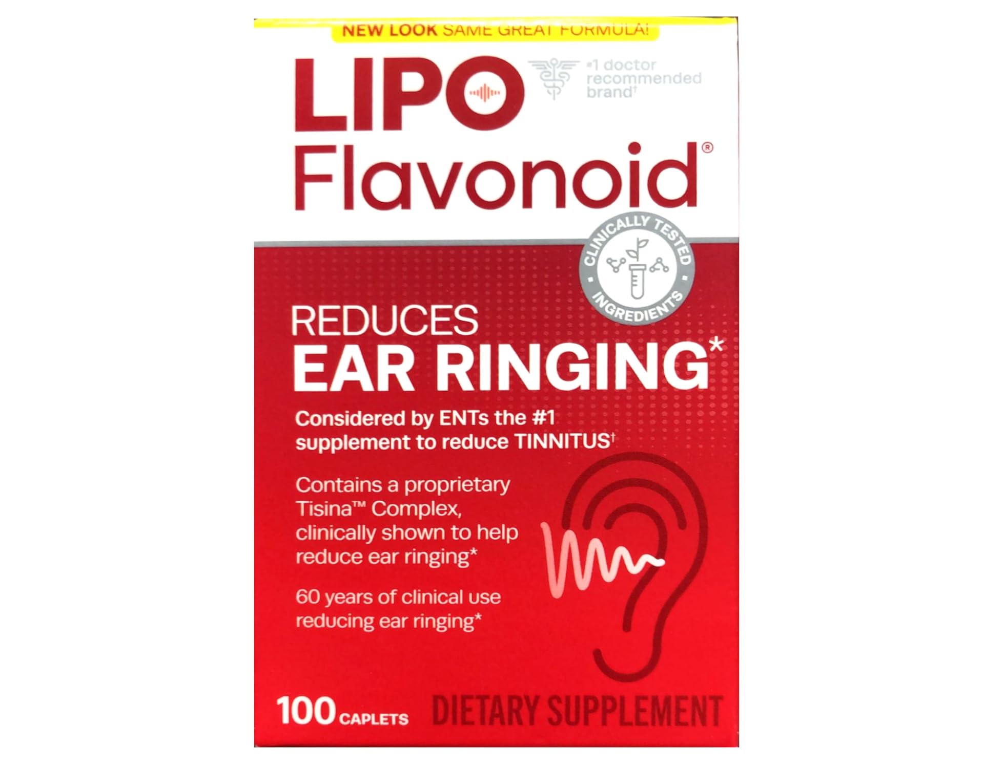 Lipo-Flavonoid Ear Ringing Supplement front view with packaging