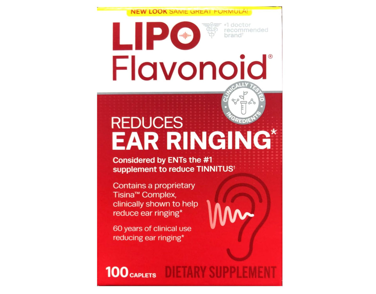 Lipo-Flavonoid Ear Ringing Supplement front view with packaging