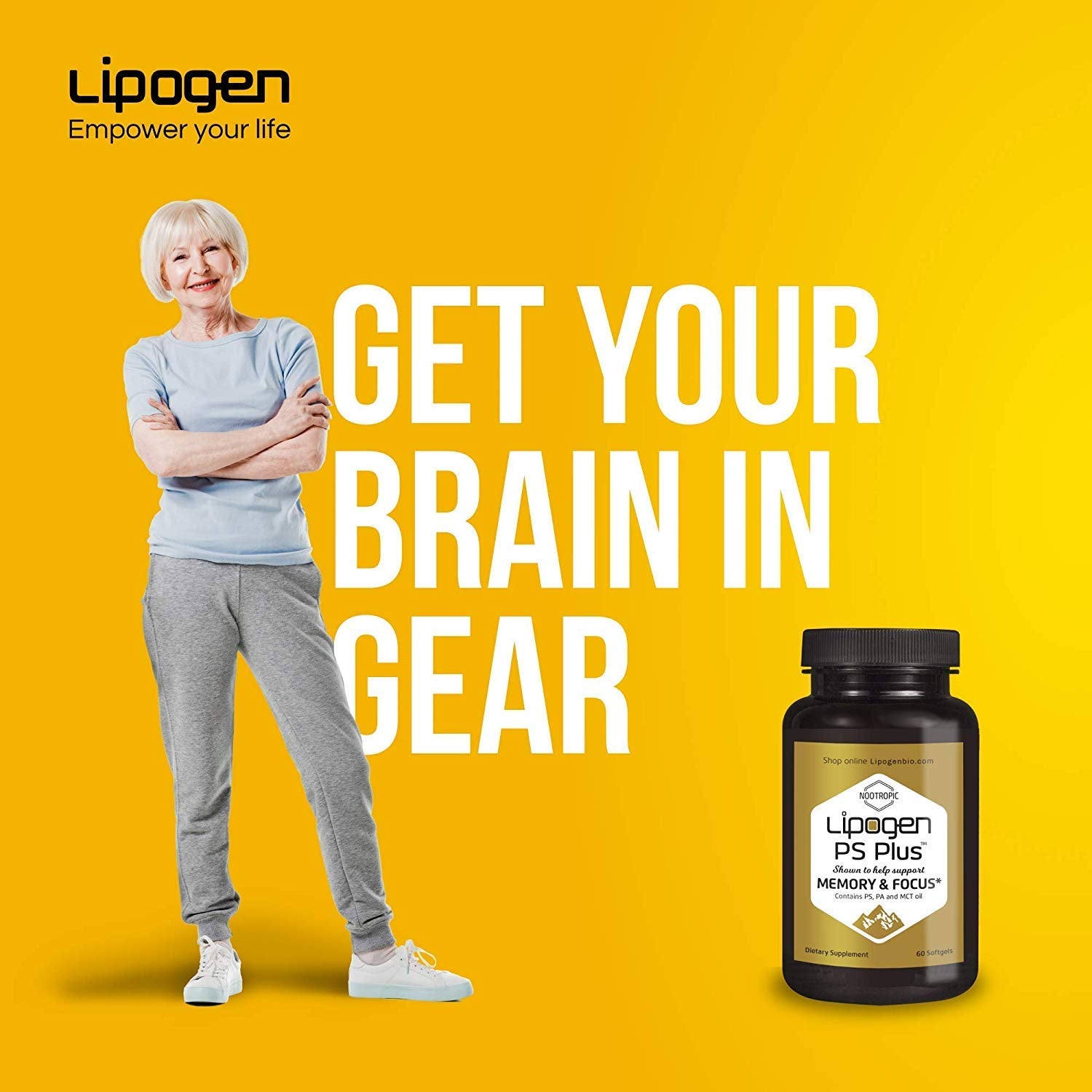 Lipogen PS Plus Extra Brain Supplement 150g with a glass of water