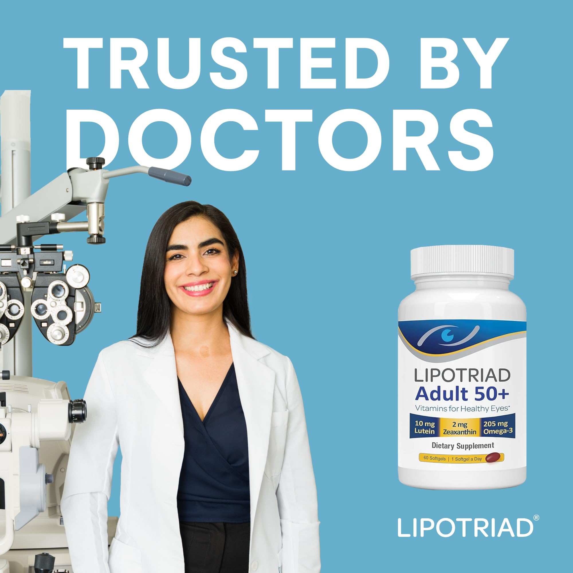 Lipotriad Adult 50+ Lutein Supplement showing dosage of 10 mg lutein