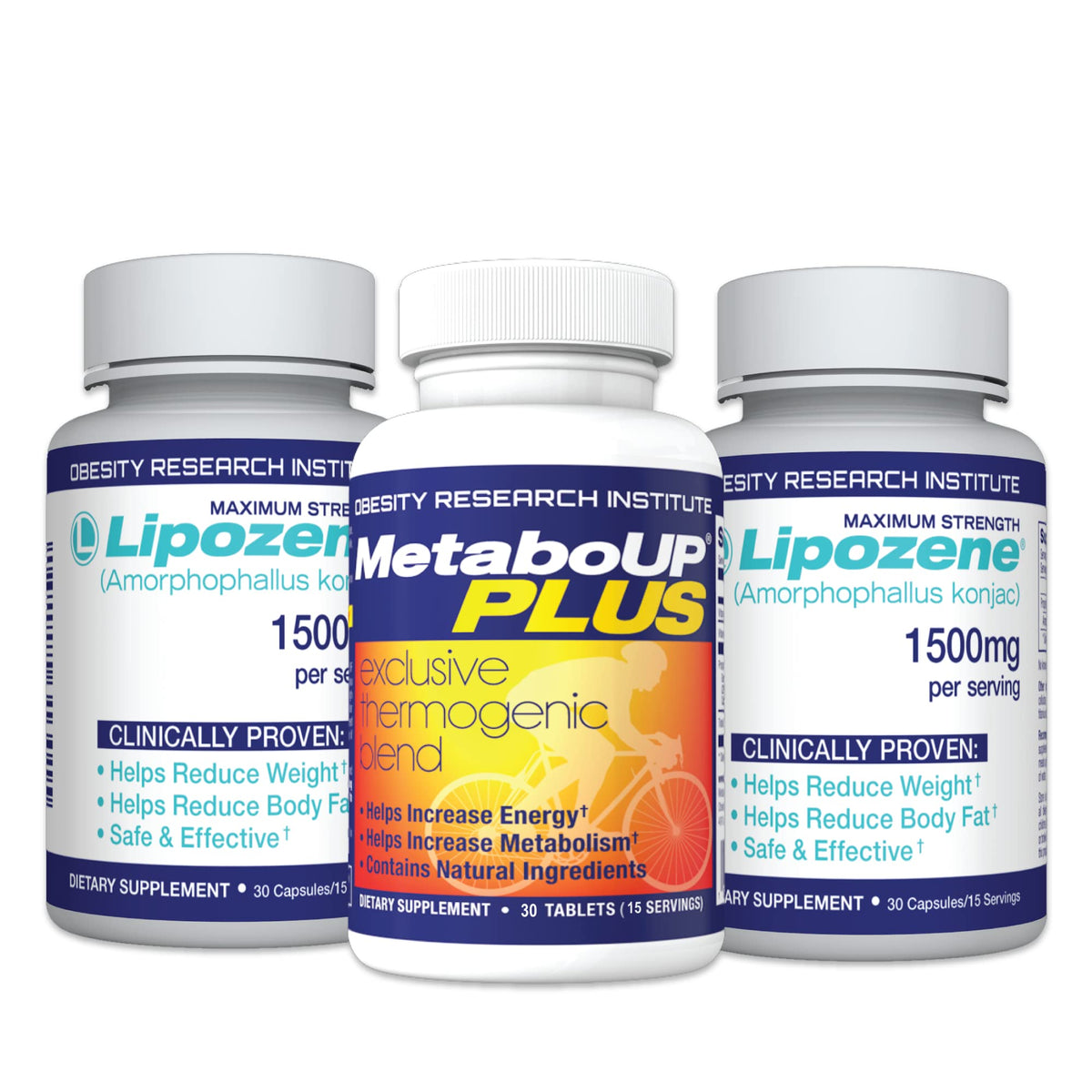 Lipozene Fat Burner Bundle front view with two bottles and MetaboUP Plus