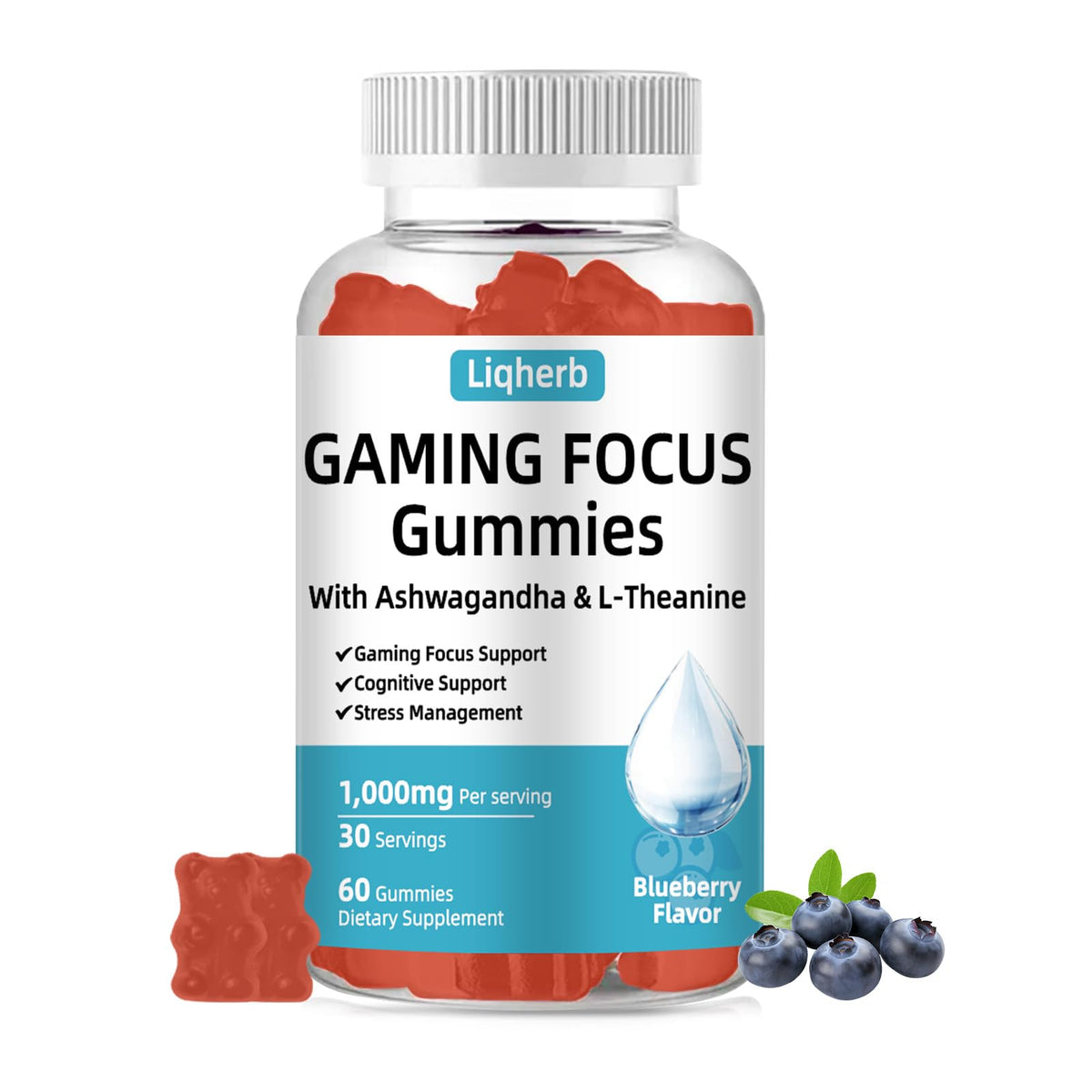 Liqherb Focus & Energy Gummies front view with packaging