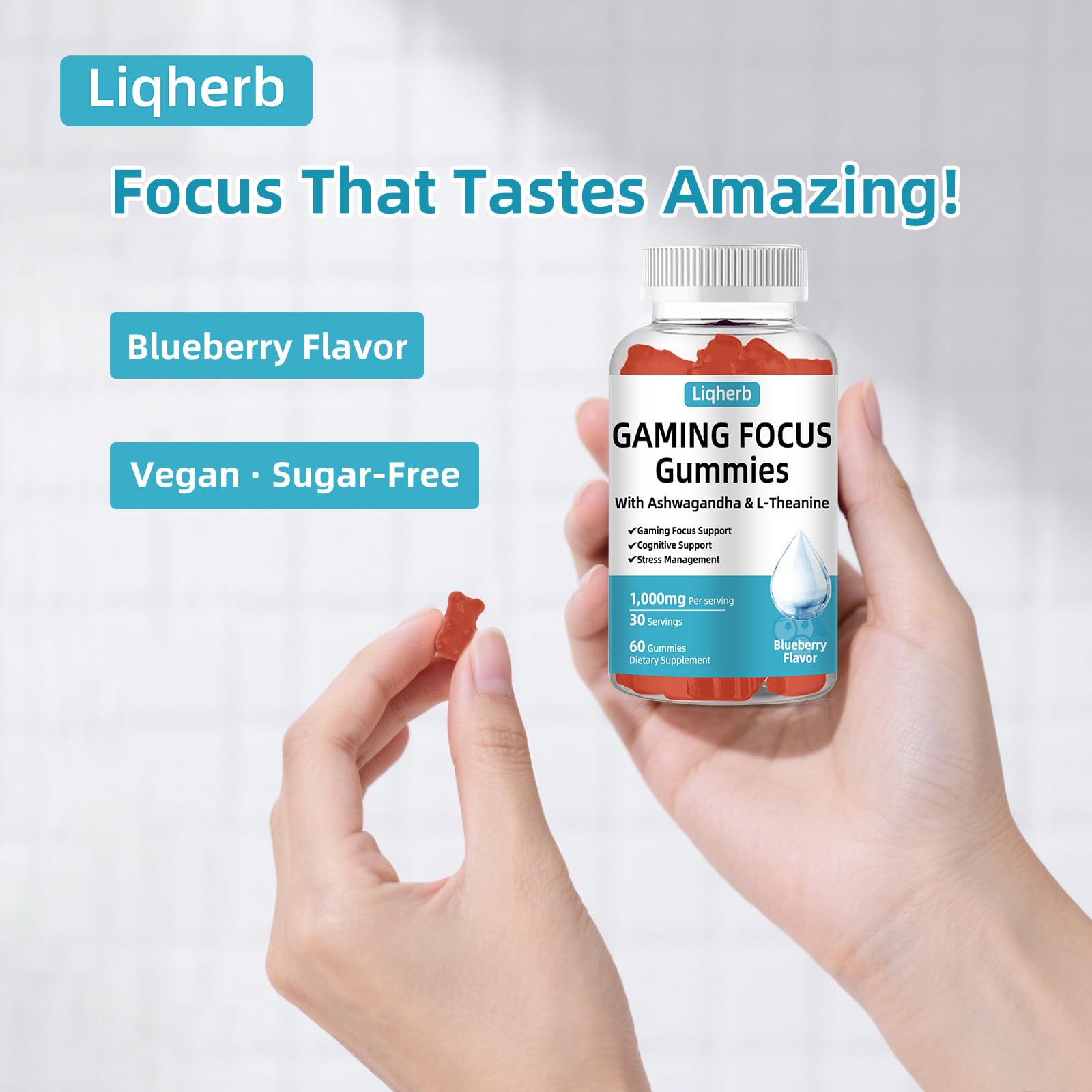 Liqherb Focus & Energy Gummies in a hand