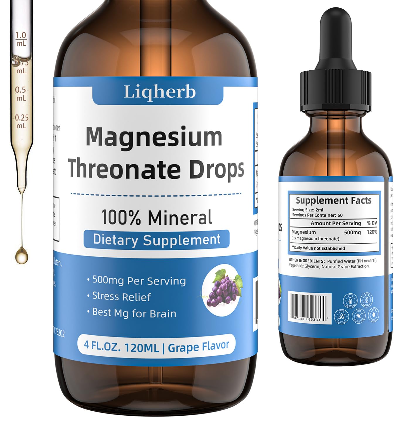 Liqherb Magnesium Threonate Liquid 500mg front view