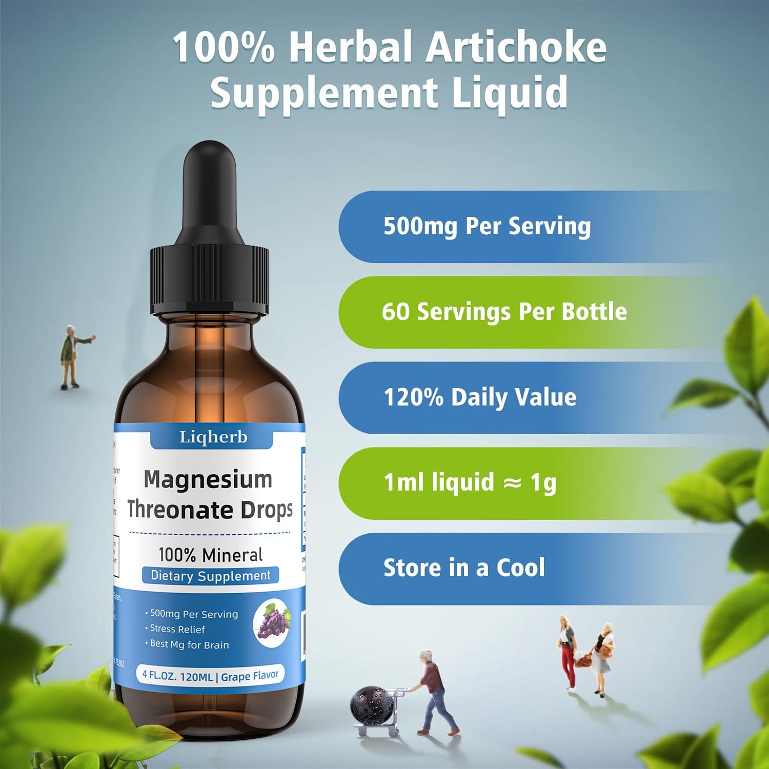 Liqherb Magnesium Threonate Liquid 500mg pouring into a spoon