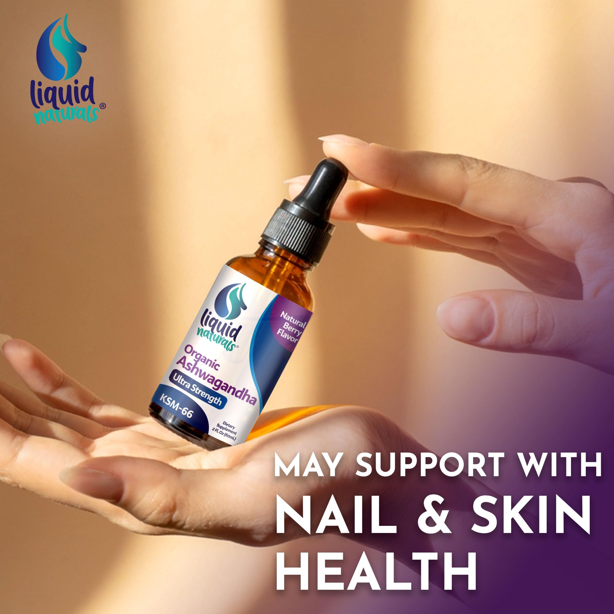 Liquid Naturals Ashwagandha Drops 2000mg with fresh berries