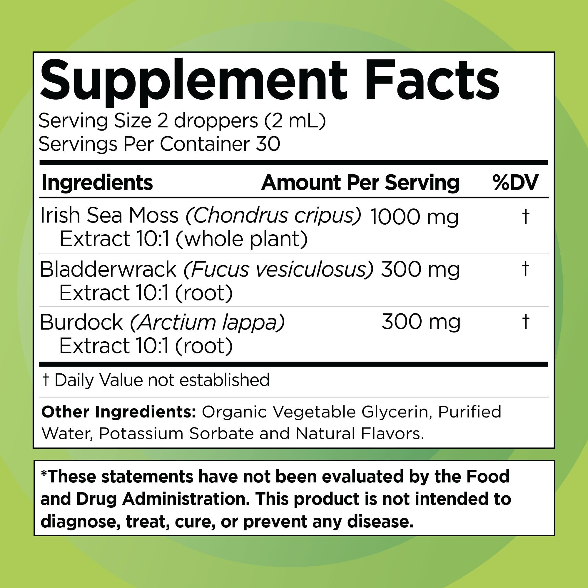 Liquid Naturals Sea Moss Drops 227g bottle side view